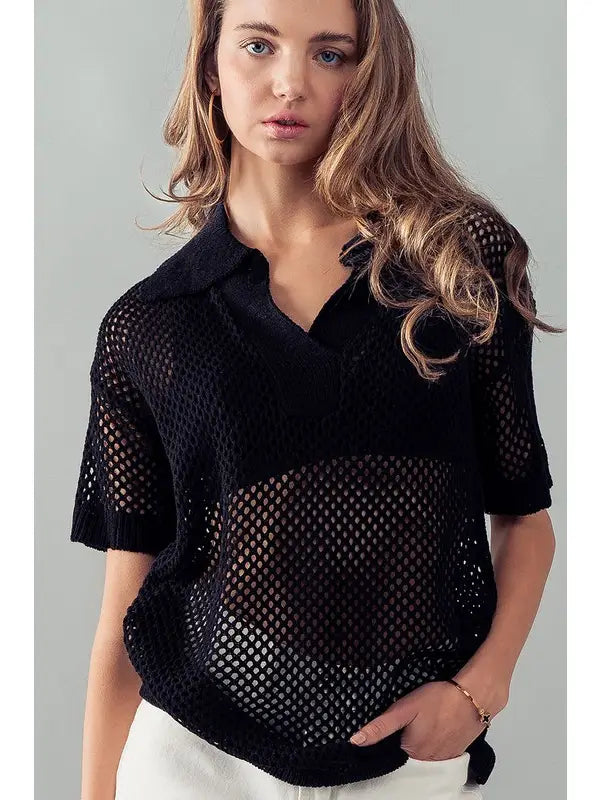 Polo Mesh Sweater Top