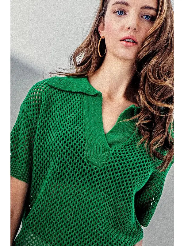 Polo Mesh Sweater Top