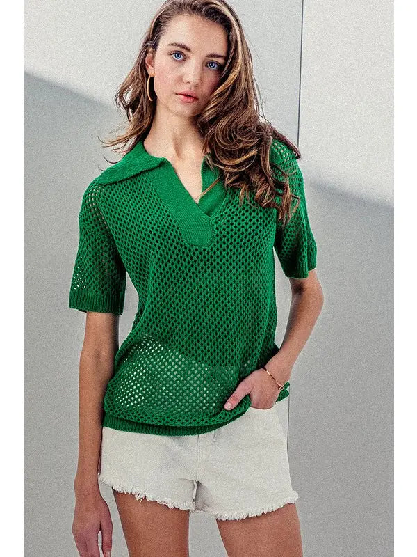 Polo Mesh Sweater Top