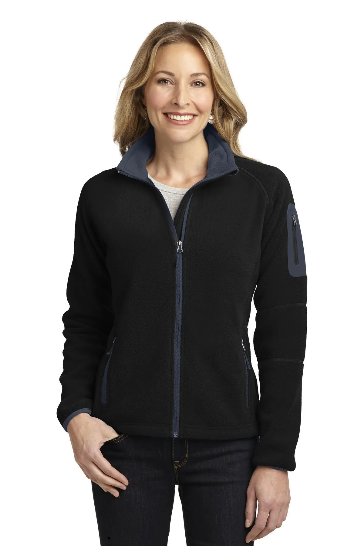 Port Authority Ladies Enhanced Value Fleece Full-Zip Jacket L229 Black/ Battleship Grey