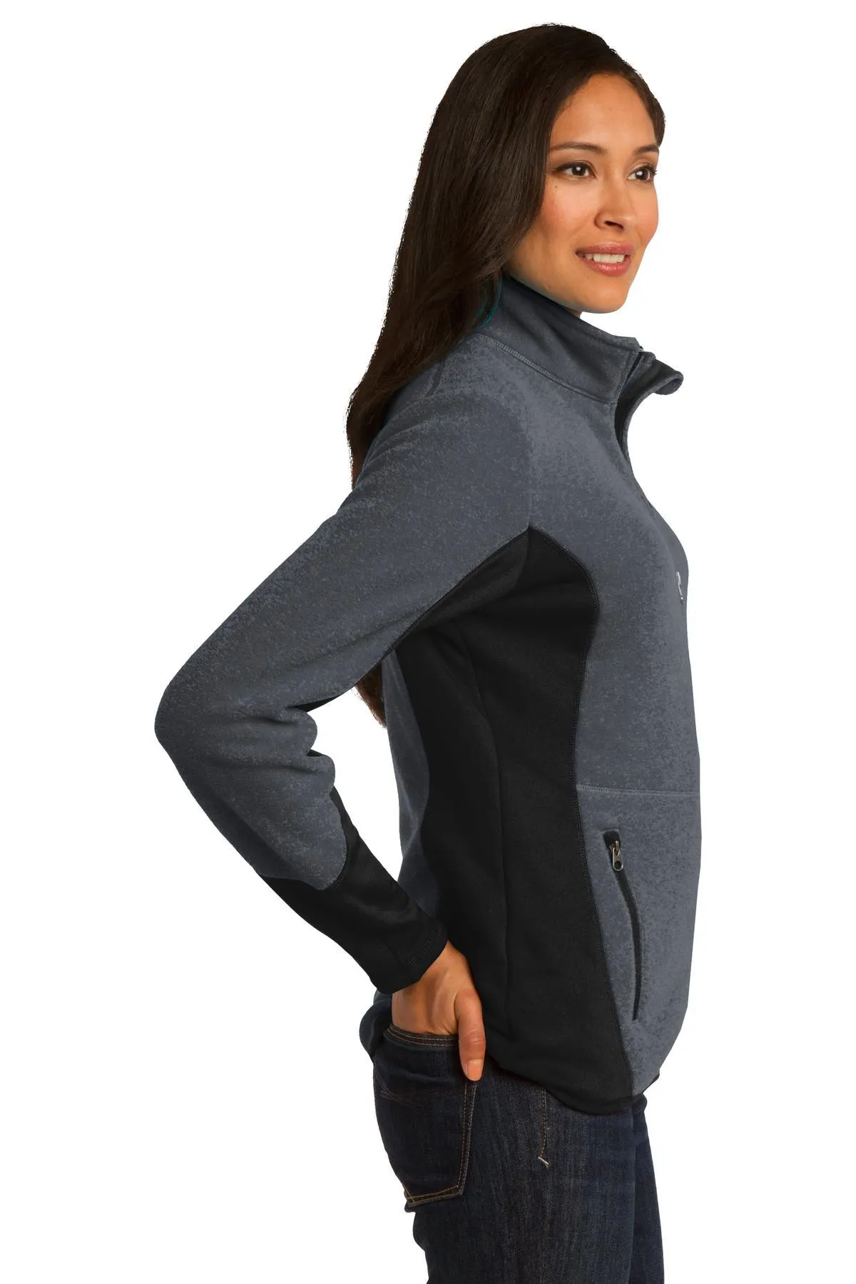 Port Authority Ladies R-Tek Pro Fleece Full-Zip Jacket L227 Charcoal Heather/ Black