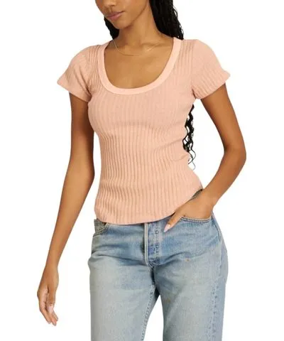 Project Social T Julie Scoop Neck Sweater Rib Tee Top In Mellow Rose