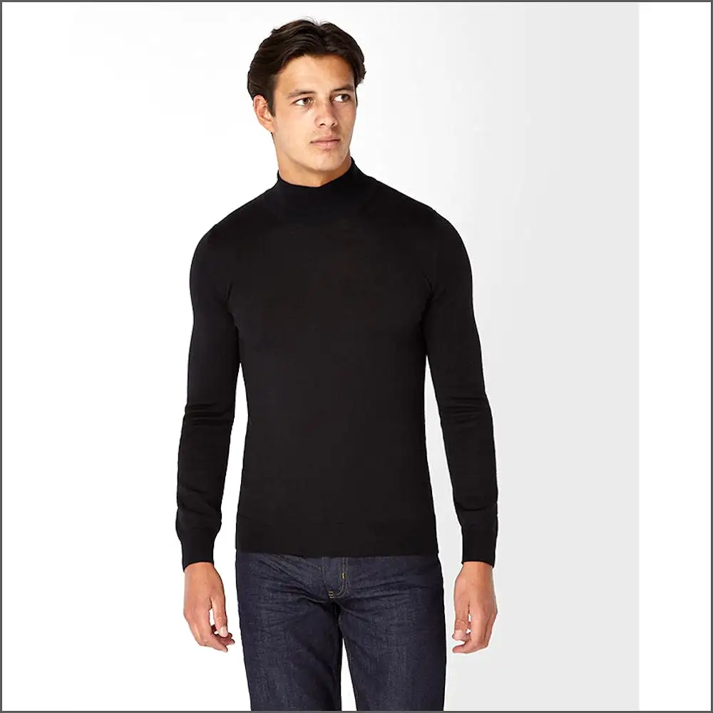 Remus Uomo Black Slim Fit Merino Wool-Blend Turtle Neck Sweater>>