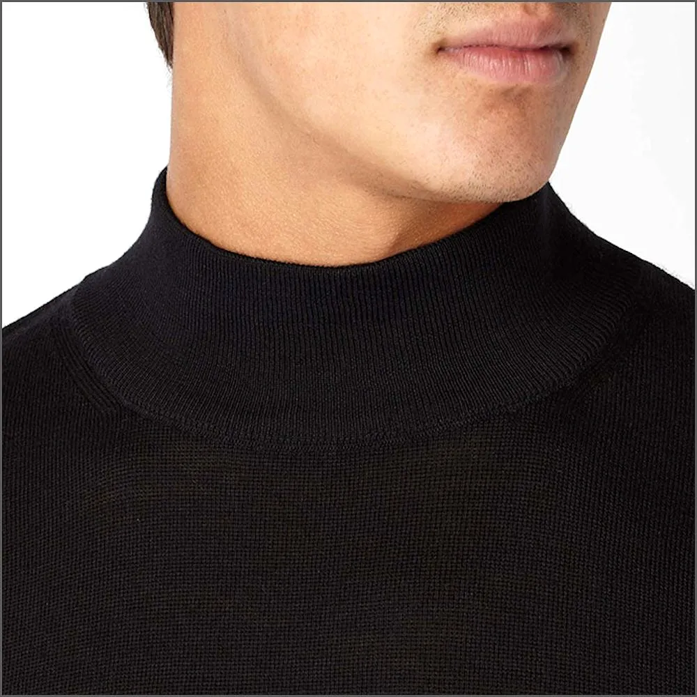 Remus Uomo Black Slim Fit Merino Wool-Blend Turtle Neck Sweater>>