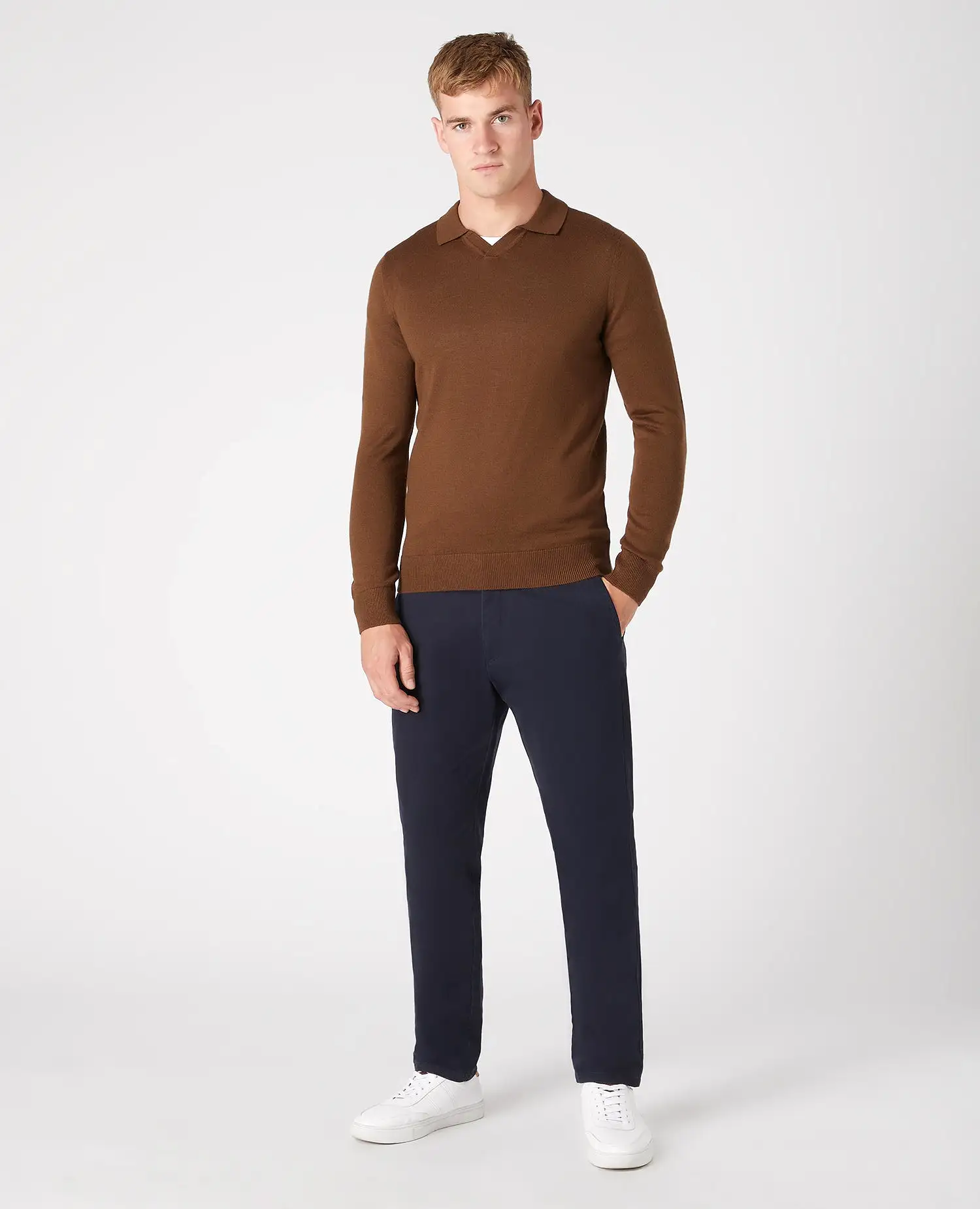 REMUS UOMO Merino Blend Sports Collar Jumper/Deep Caramel - AW22 SALE