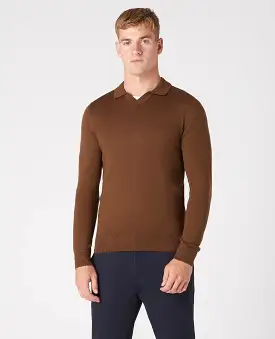 REMUS UOMO Merino Blend Sports Collar Jumper/Deep Caramel - AW22 SALE