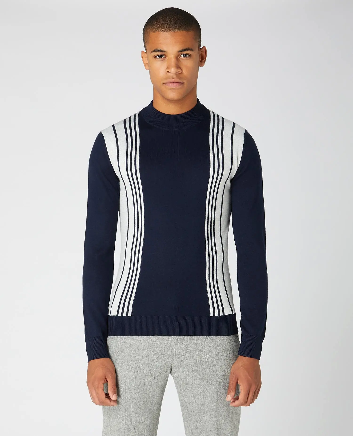 REMUS UOMO Merino Blend Striped Knitwear/Navy - AW21 SALE