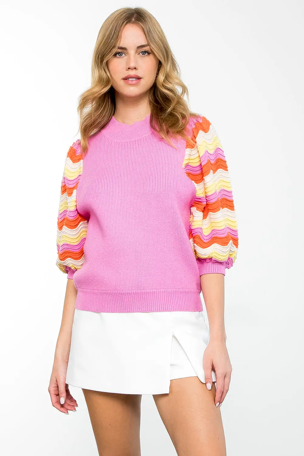 Rib Knit Mid Sleeve Sweater