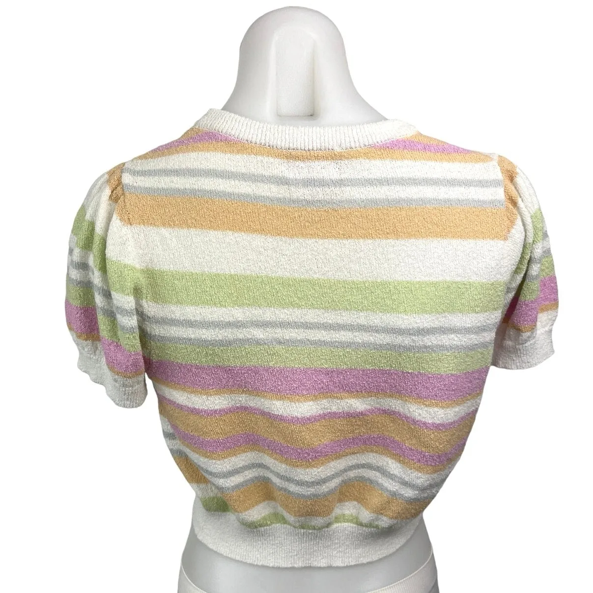 Show Me Your Mumu Multicolor Simple Striped Knit Short Sleeve Sweater Crop Top S