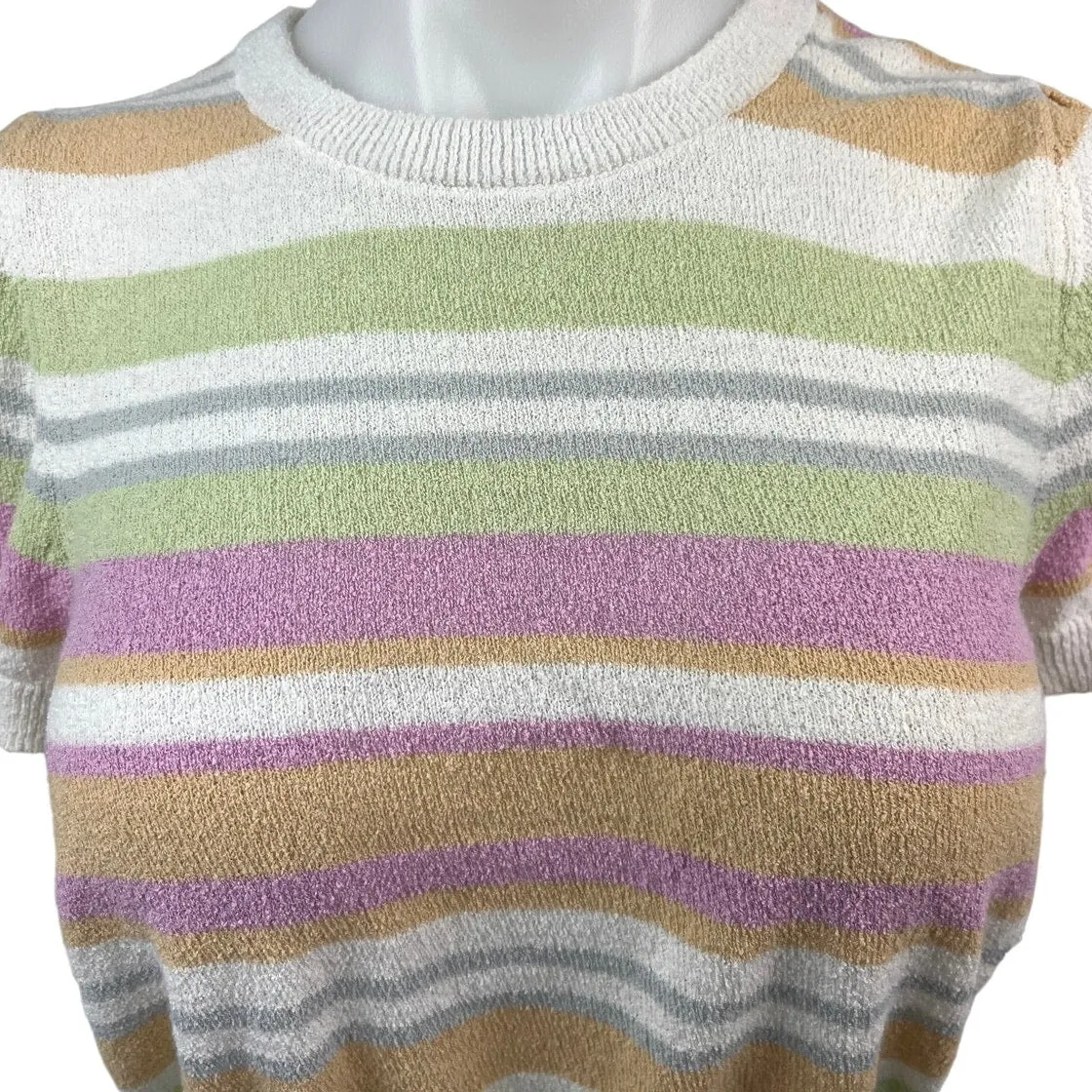 Show Me Your Mumu Multicolor Simple Striped Knit Short Sleeve Sweater Crop Top S