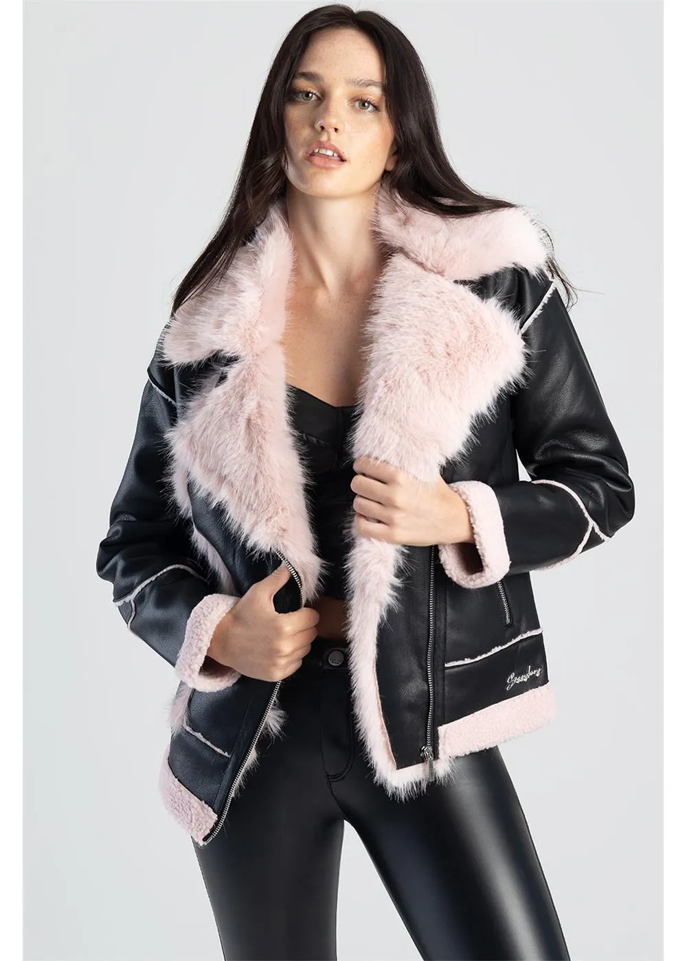 Sissyboy J30298 Faux Shearling Jacket With Faux Far