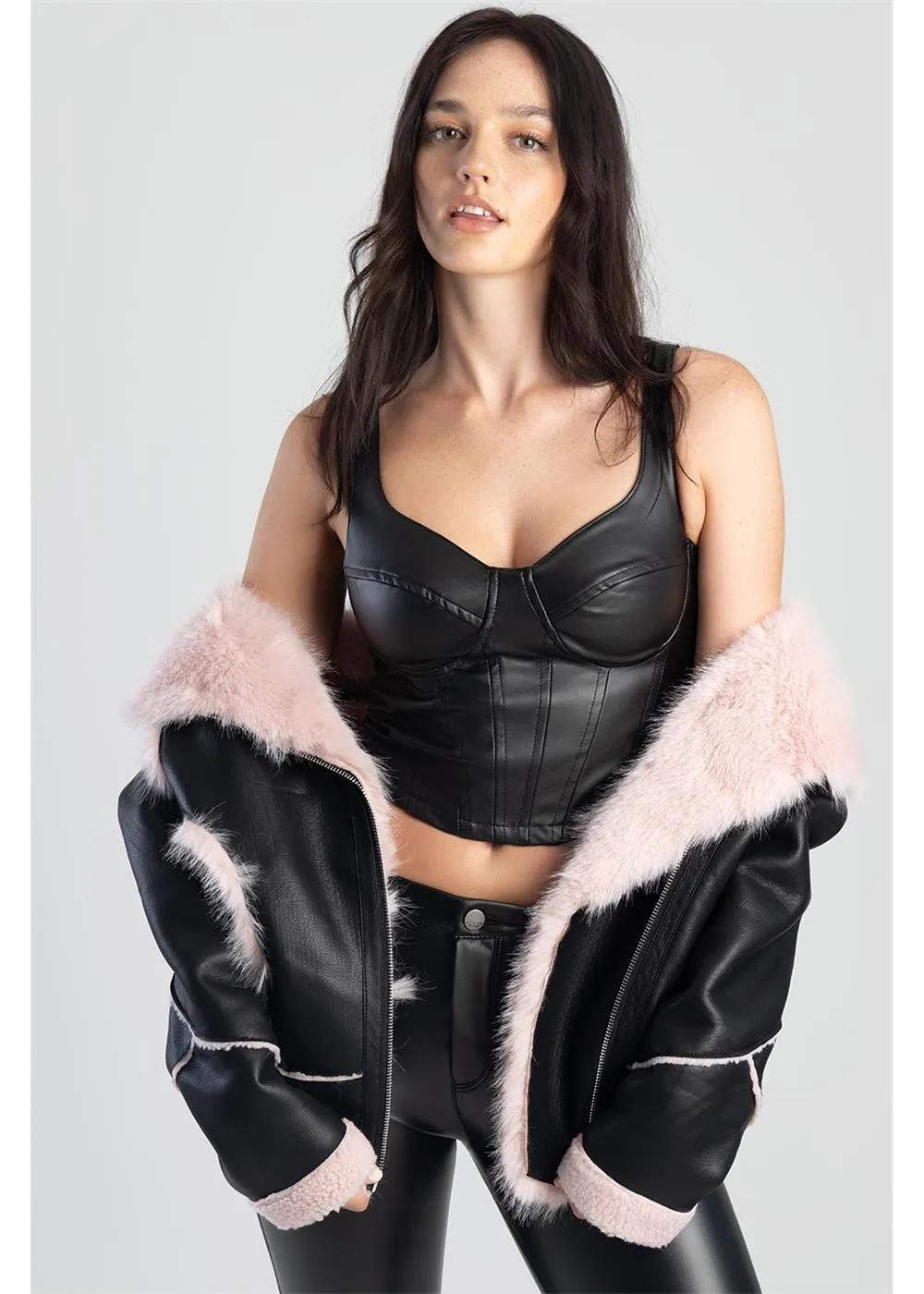 Sissyboy J30298 Faux Shearling Jacket With Faux Far