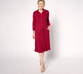 Susan Graver Reg Sweater Rib Knit 3/4 Sleeve Button-Front Midi Dress