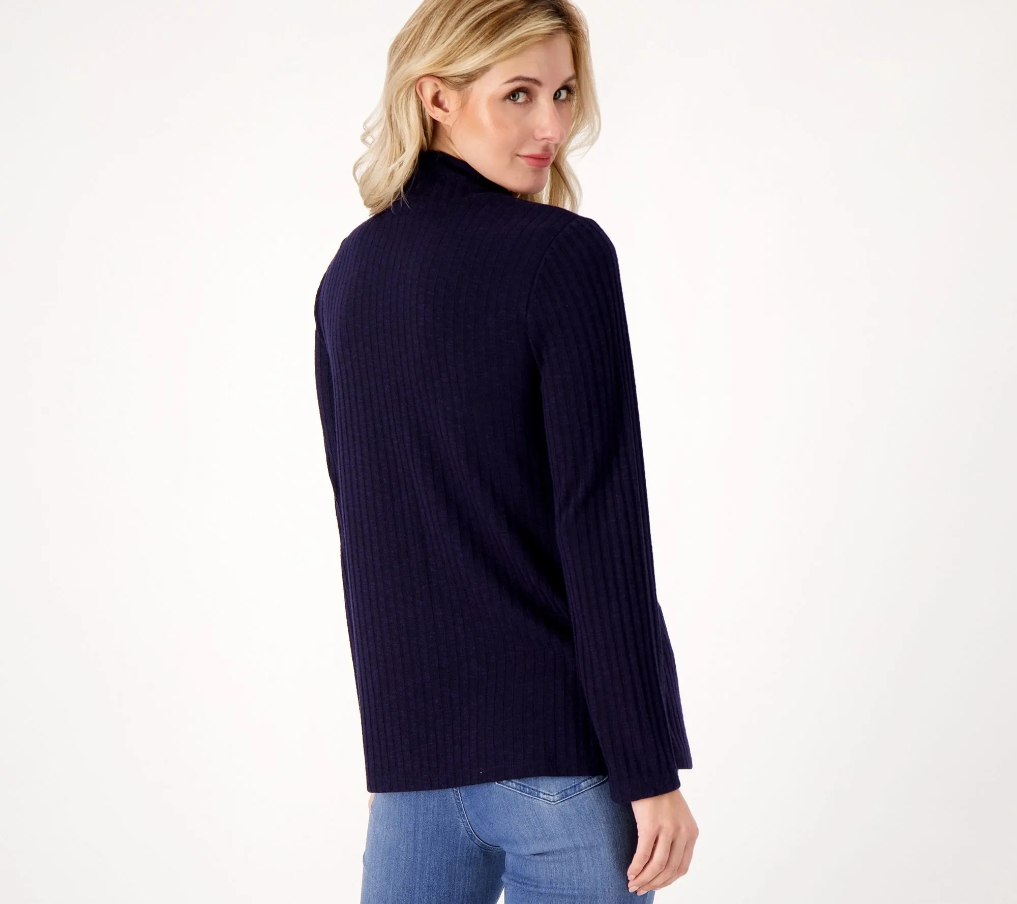 Susan Graver Sweater Rib Knit Long Sleeve Mock Neck Top