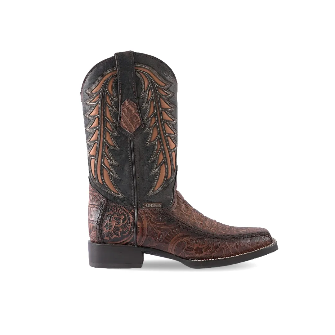 Texas Country Western Boot Belly Cincelado Cafe Rodeo Toe E695