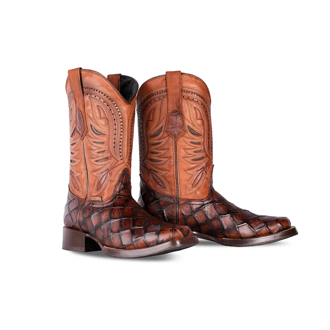 Texas Country Western Boot Pez Piraru Choco Mun Square Toe E687