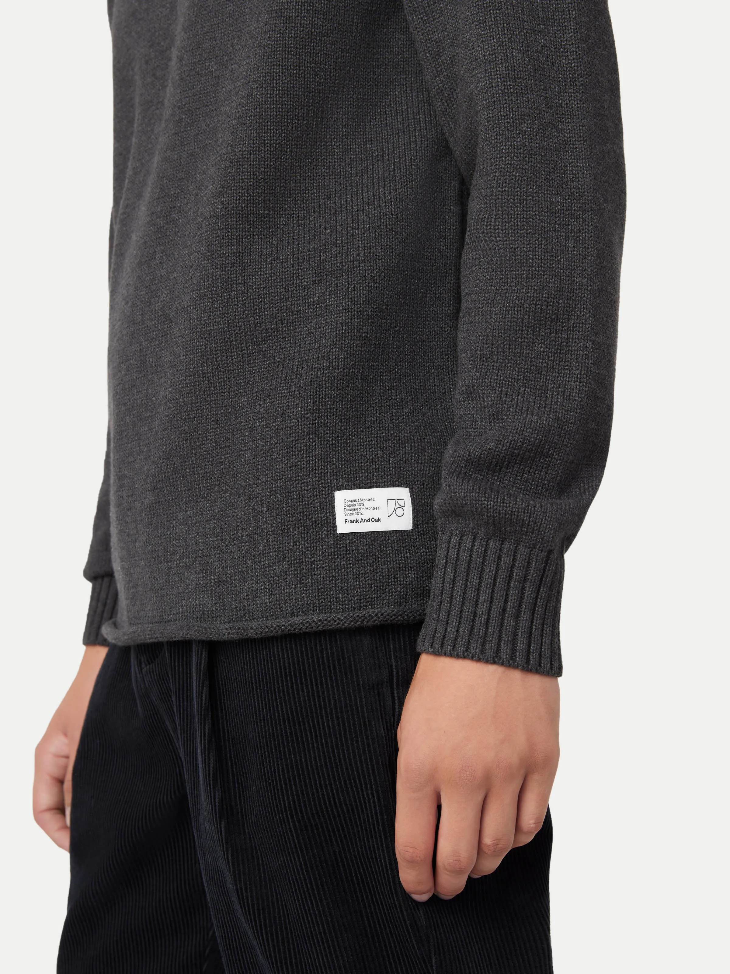 The Funnel Neck Sweater in Grey Black