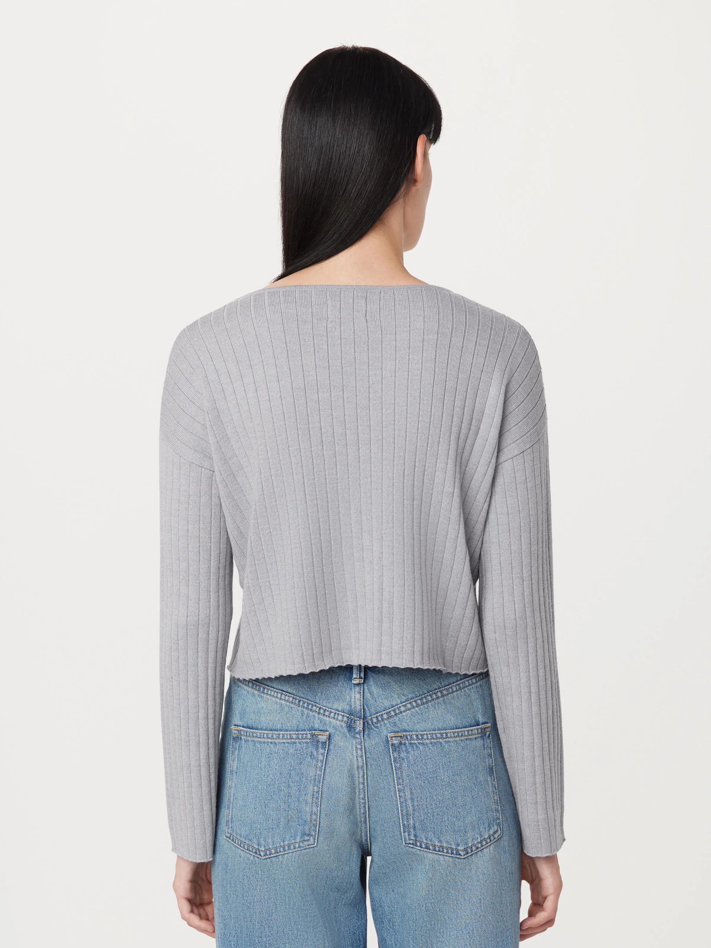 The Merino Wool Cropped Sweater in Light Grey