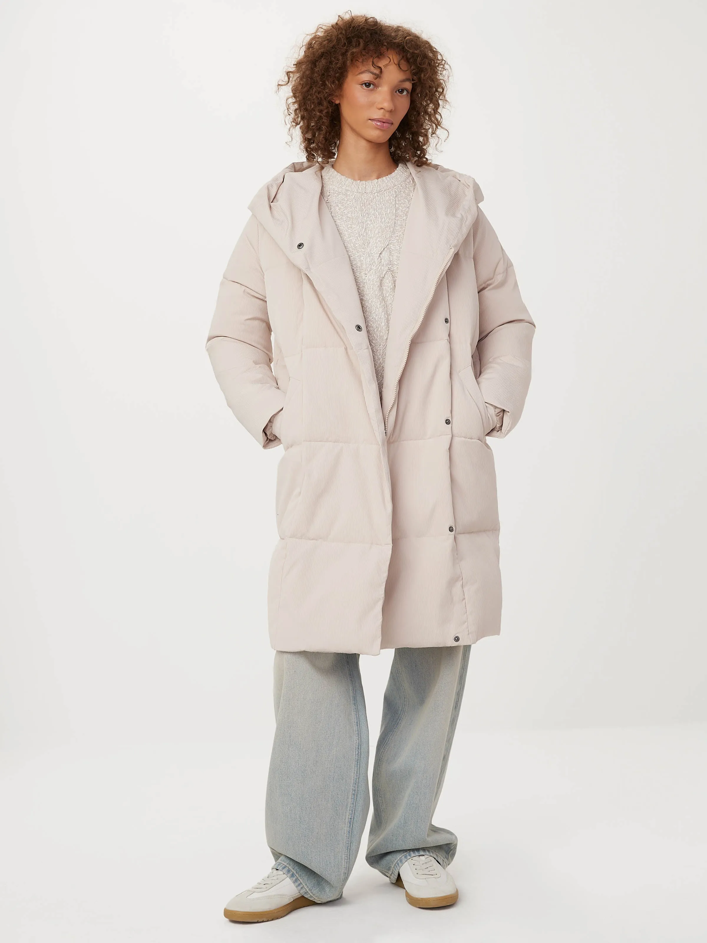 The Ribbed Hygge Puffer Coat in Grey Morn