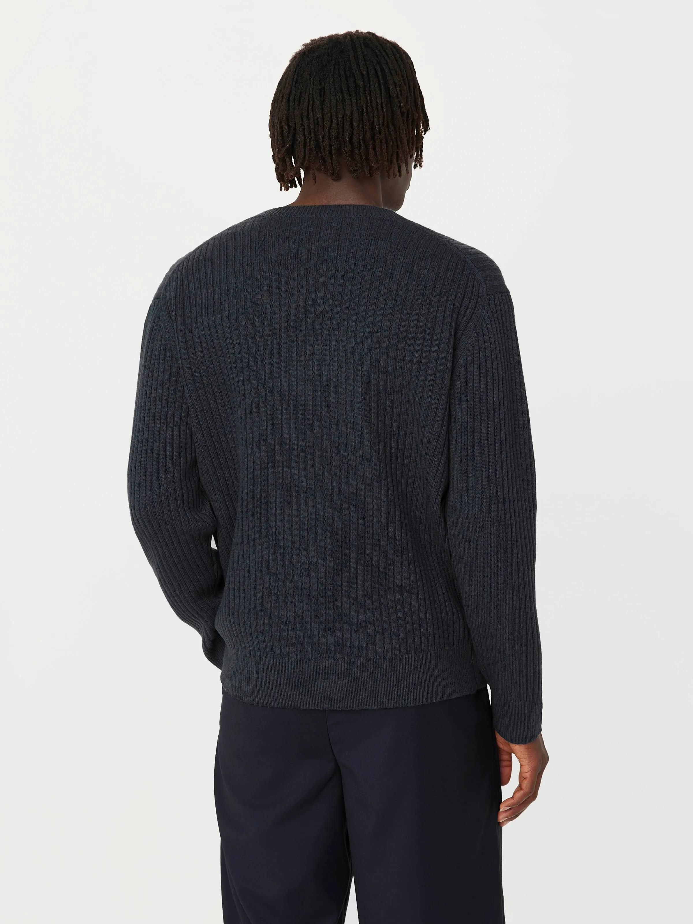 The Ribbed Lambswool V-Neck Sweater in Slate Grey