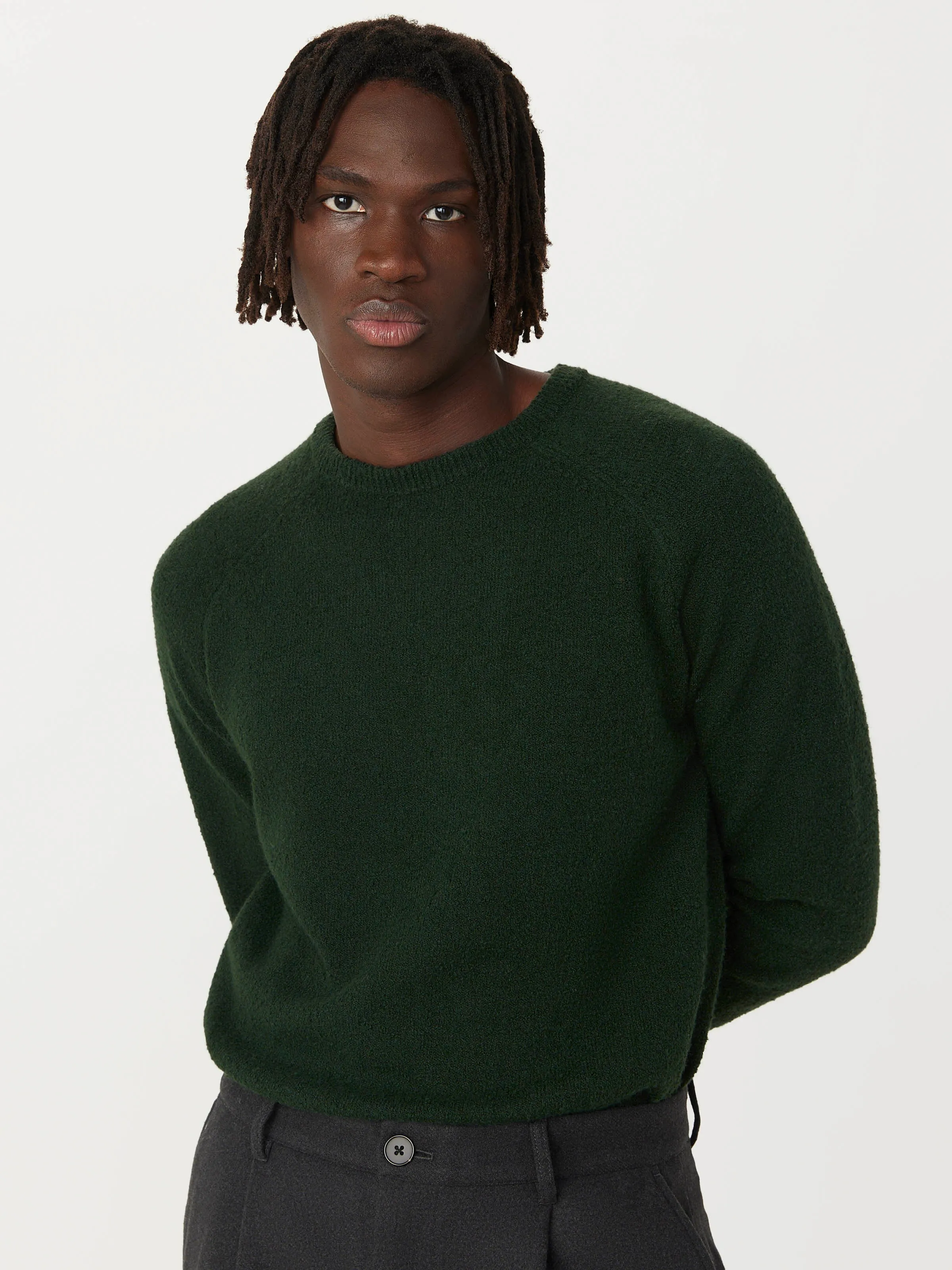 The Seawool Boucle Sweater in Forest Green