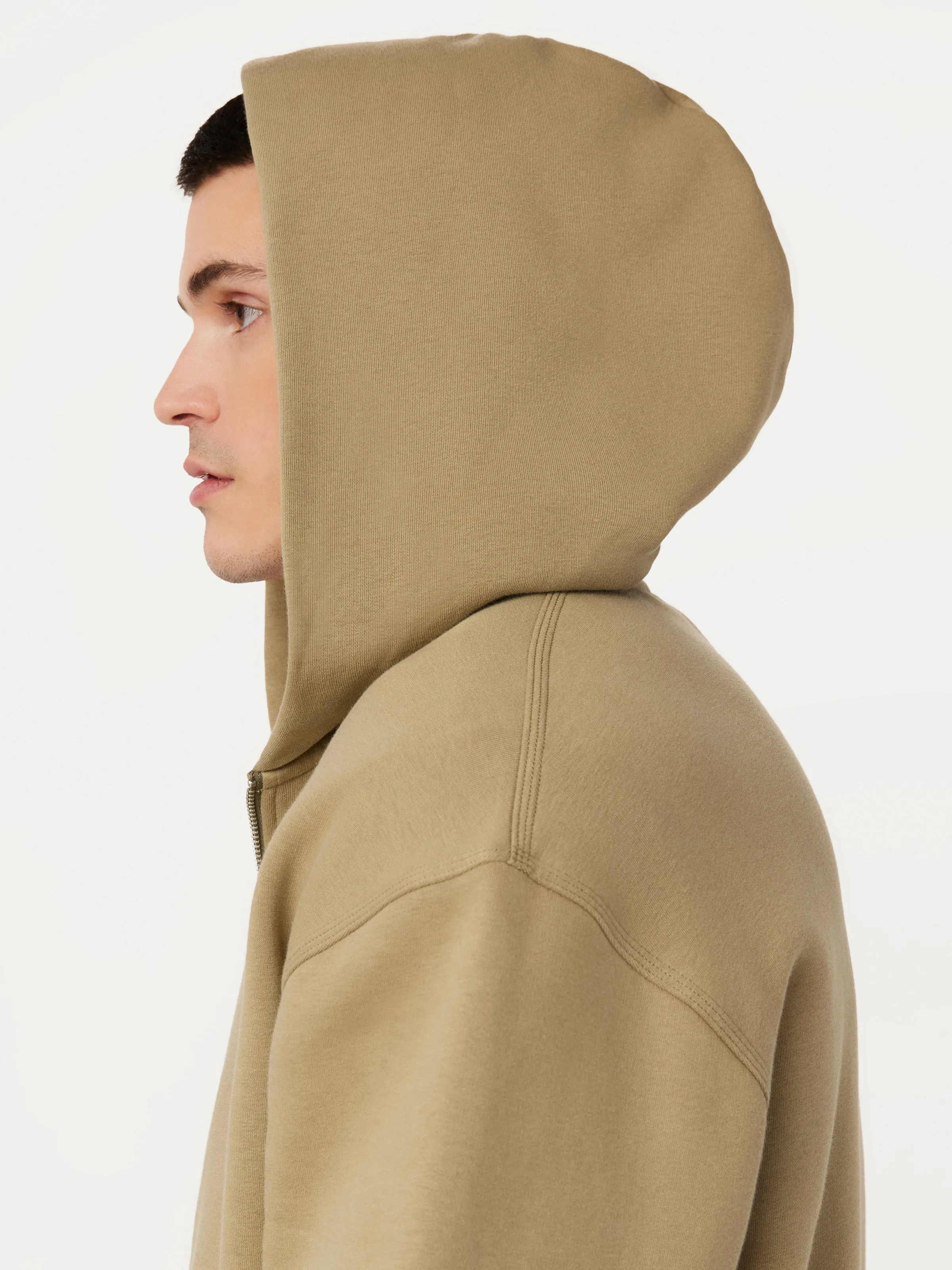 The Zip Up Fleece Hoodie in Khaki