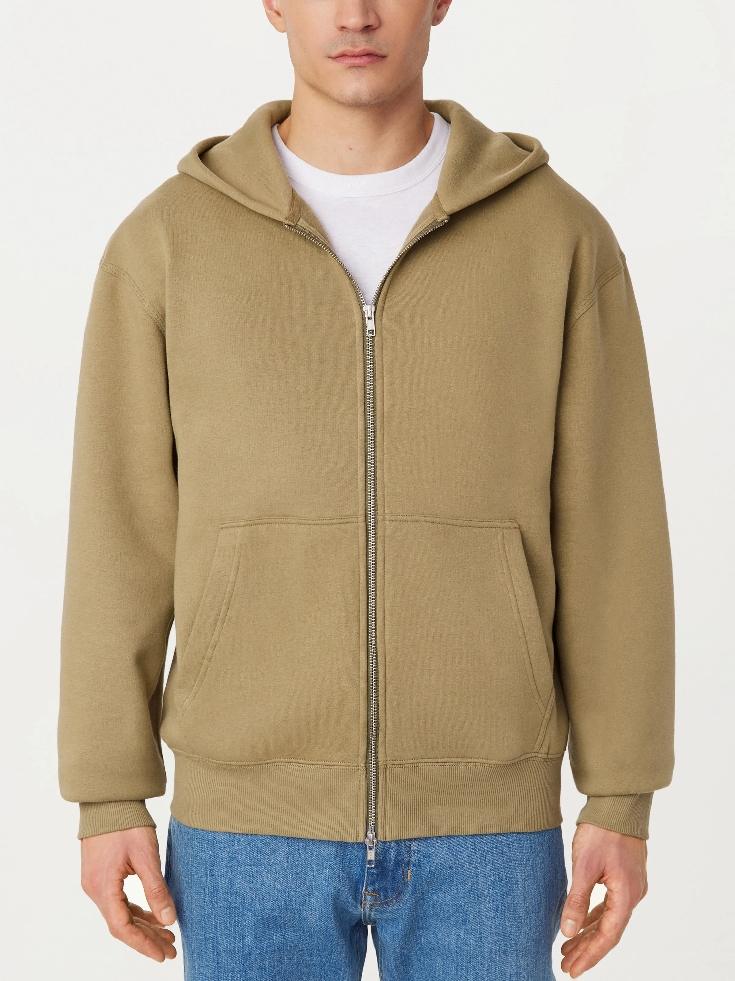 The Zip Up Fleece Hoodie in Khaki