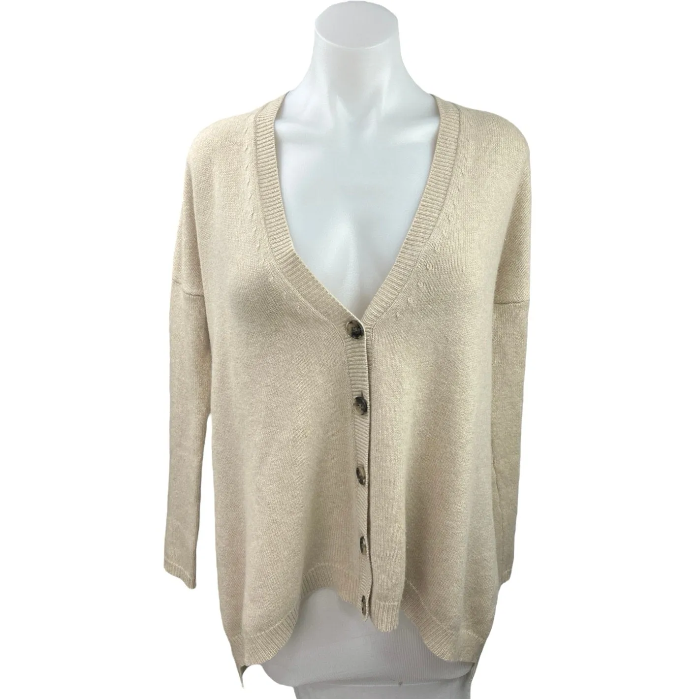 Theory Beige 100% Cashmere V Neck Button Down Cardigan Sweater Top Size S