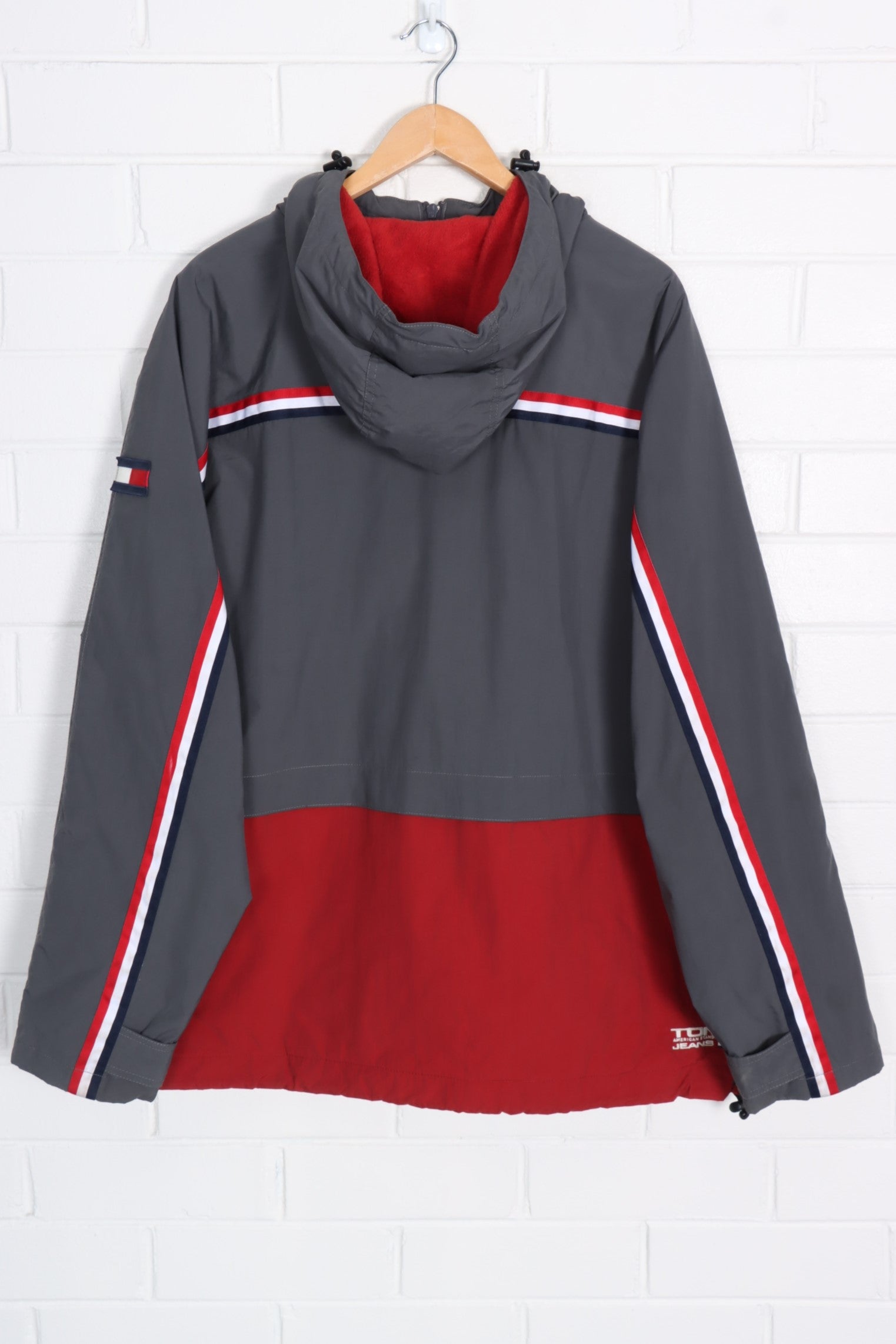 TOMMY HILFIGER Grey & Red Striped Fleece Lined Hooded Jacket (XXXL)