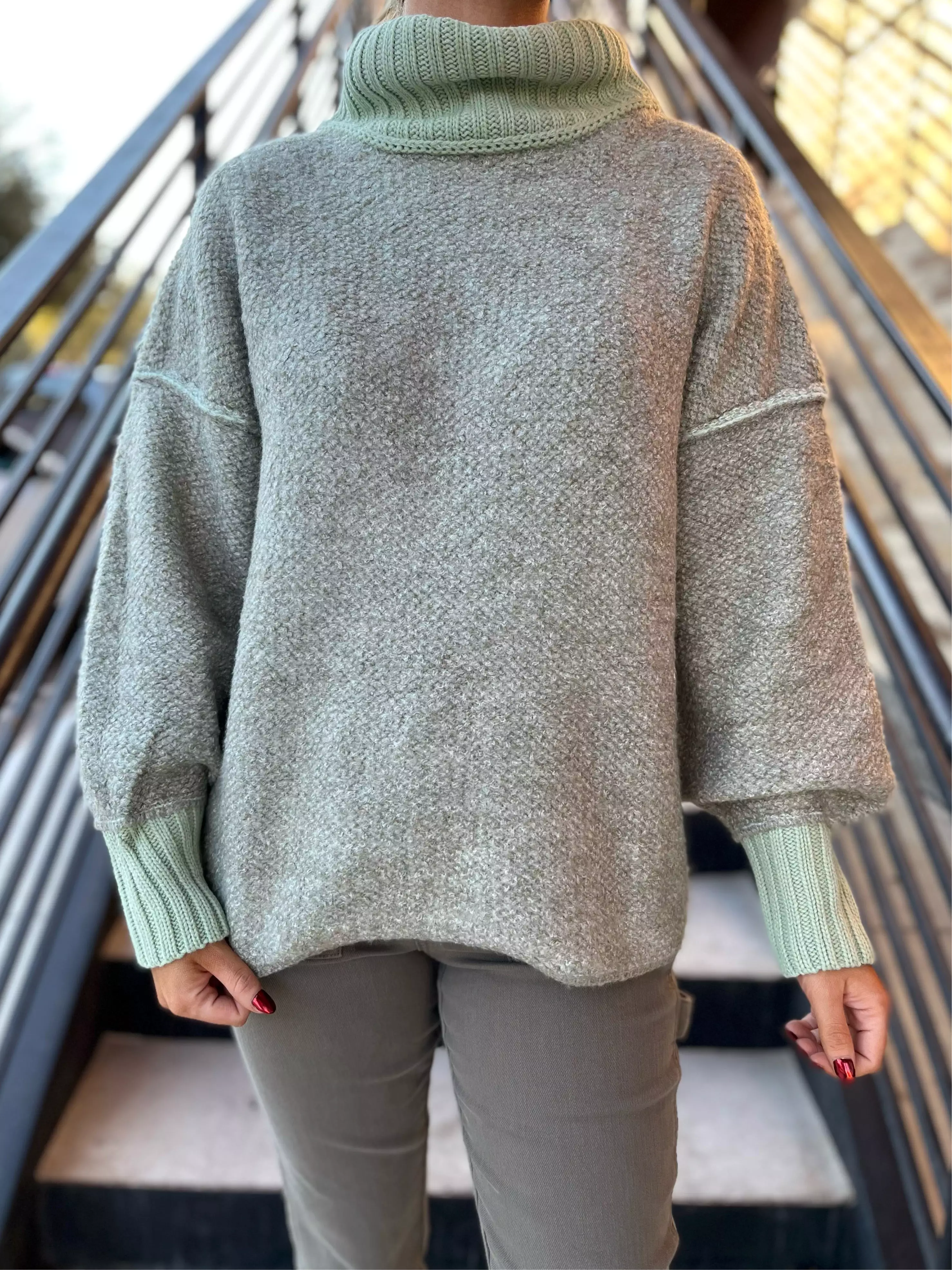 Turtle Neck Loose Fit Sweater - Sage