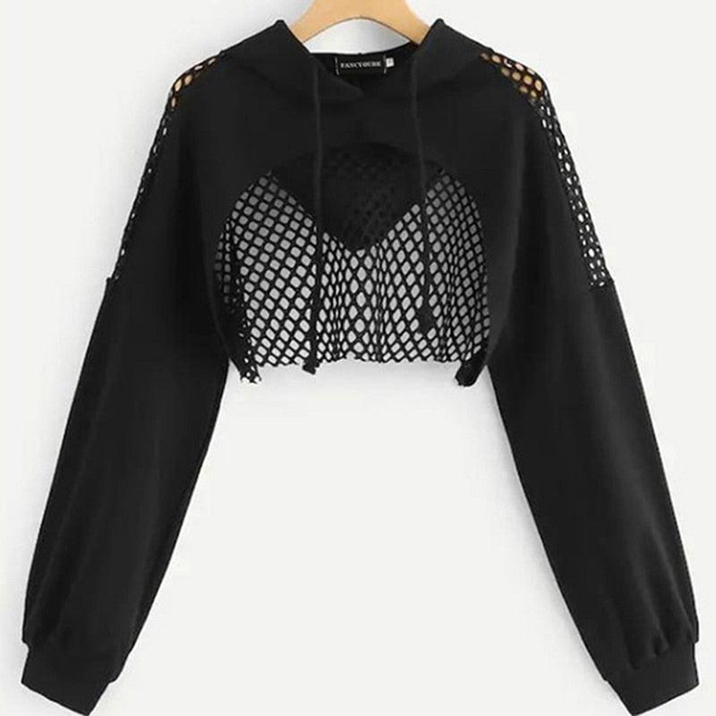 Ultra Short Sweatshirt Mesh Splice pullover