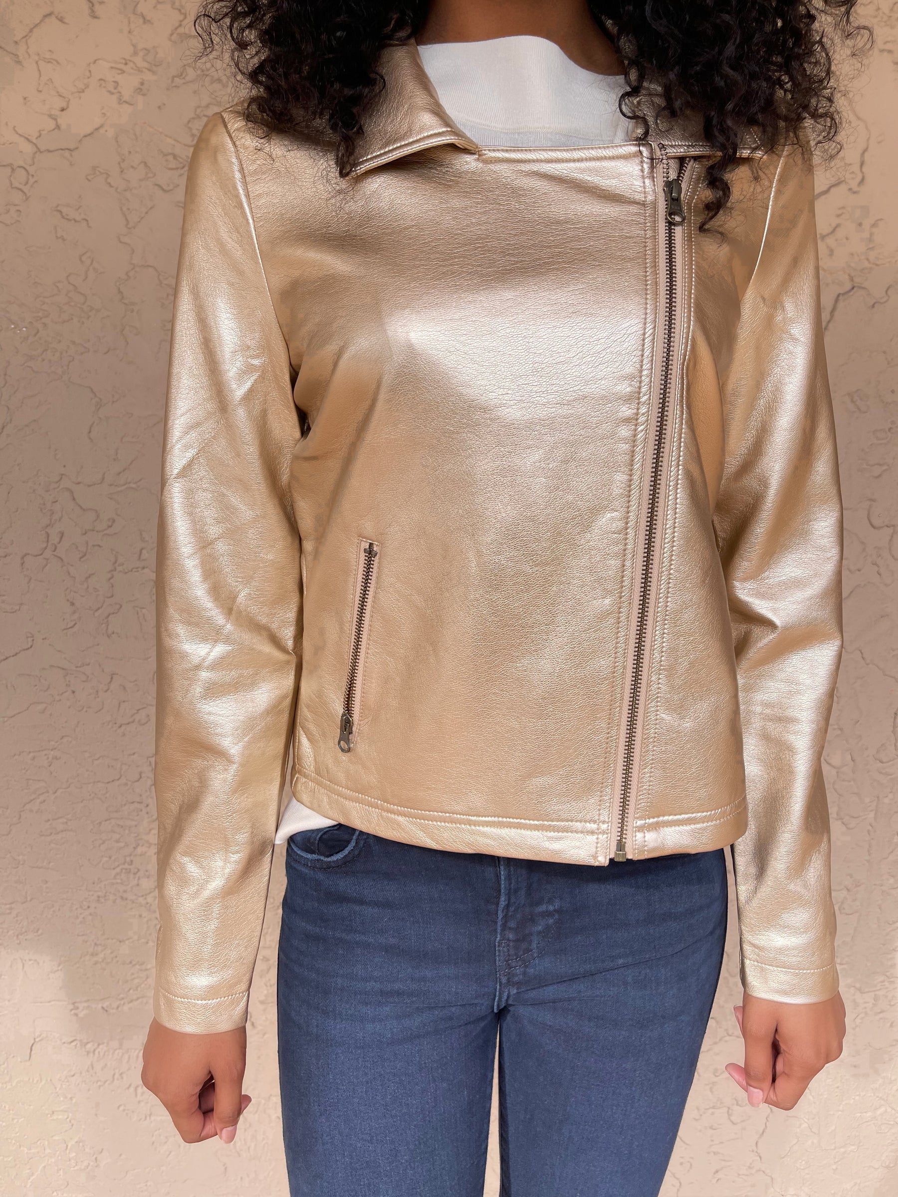 Vegan Moto Jacket - Gold