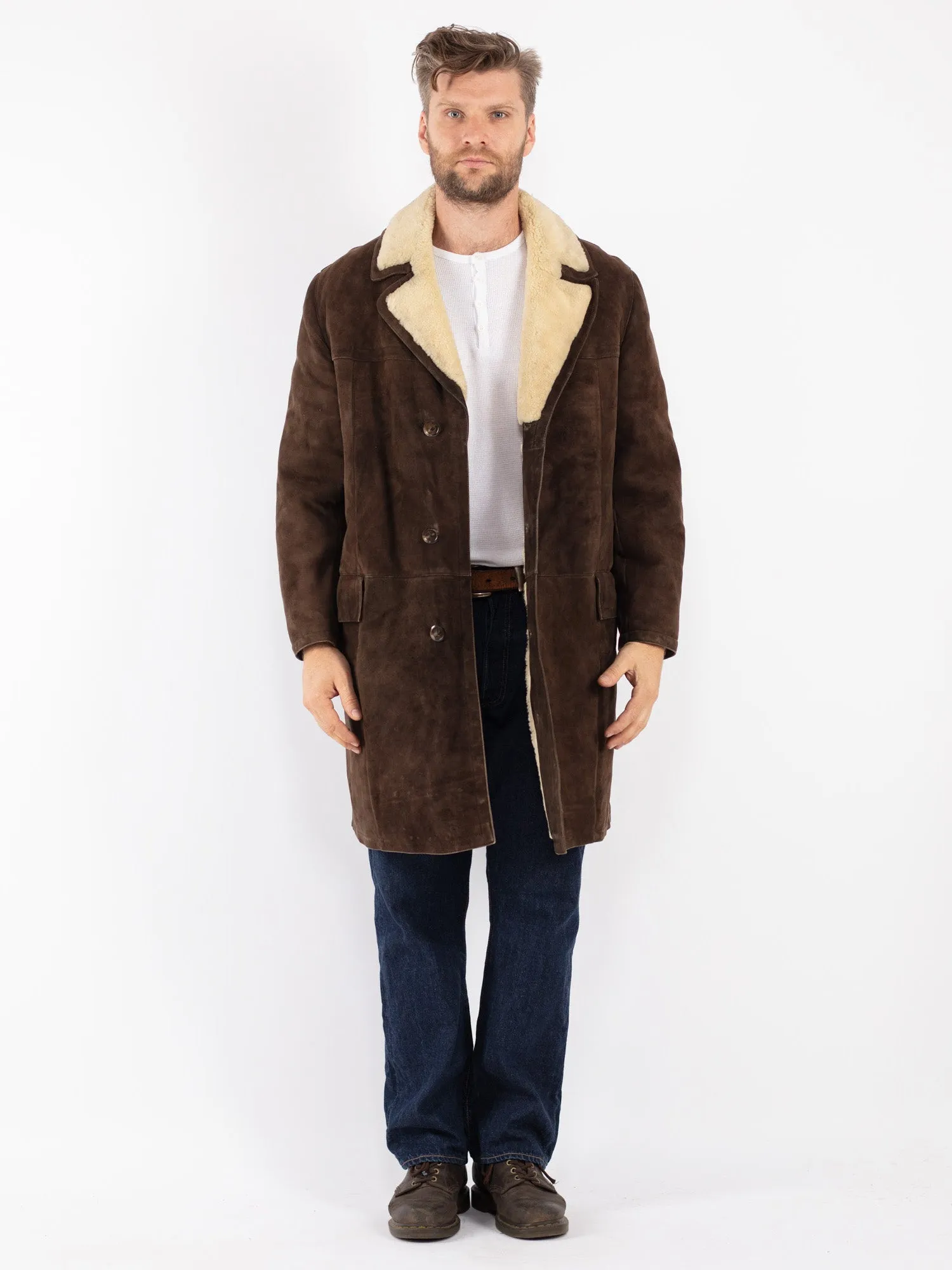 Vintage 70's Men Sheepskin Coat in Brown