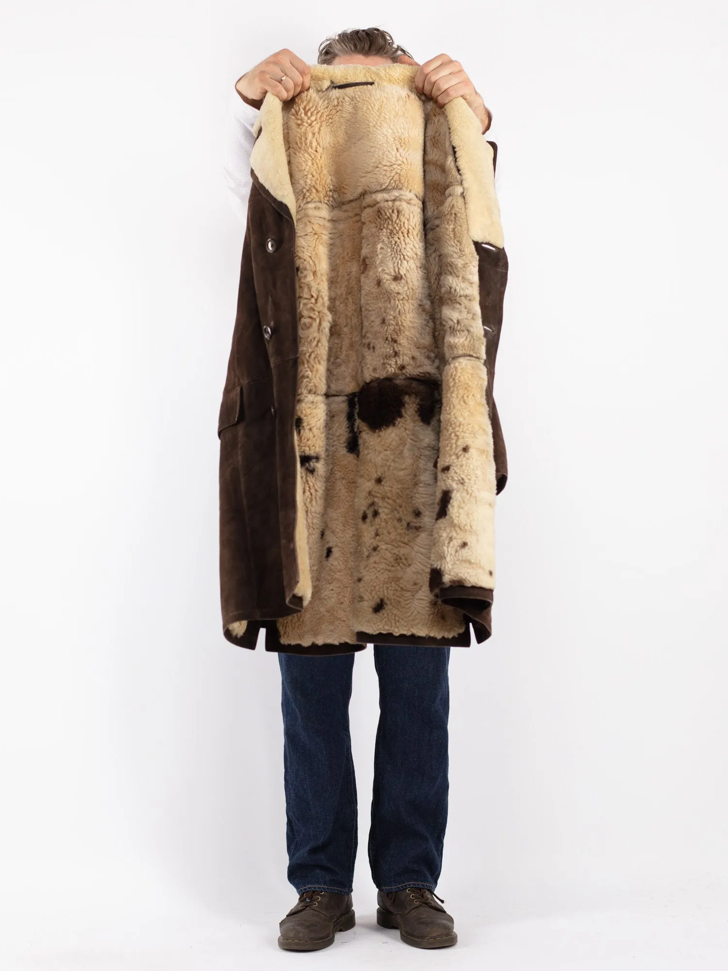 Vintage 70's Men Sheepskin Coat in Brown