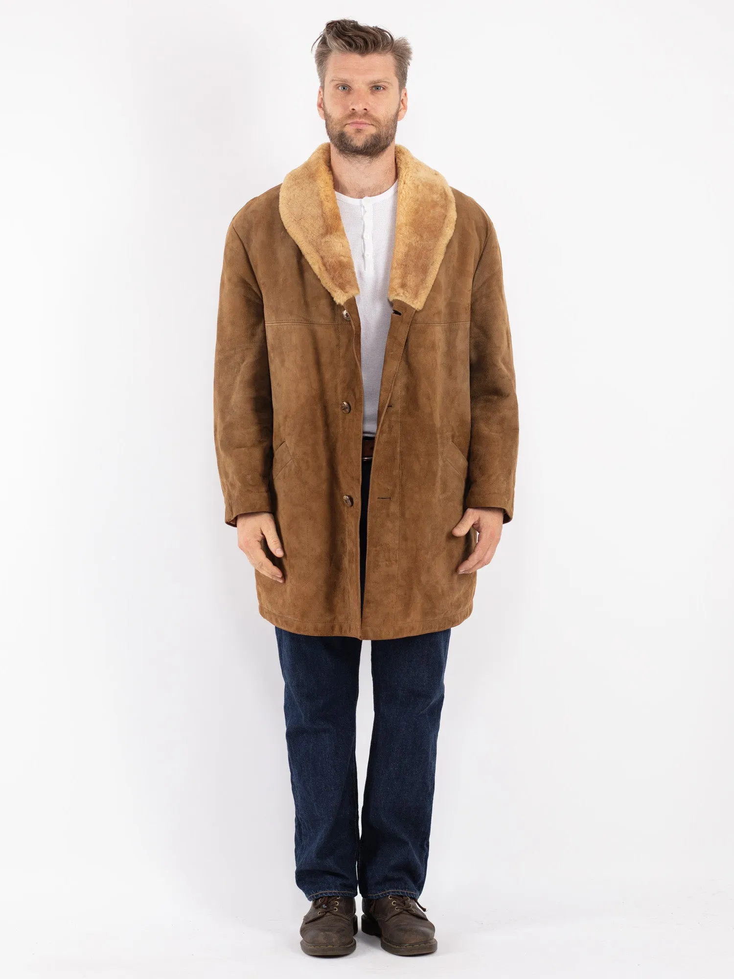 Vintage 70's Men Suede Sherpa Coat in Brown