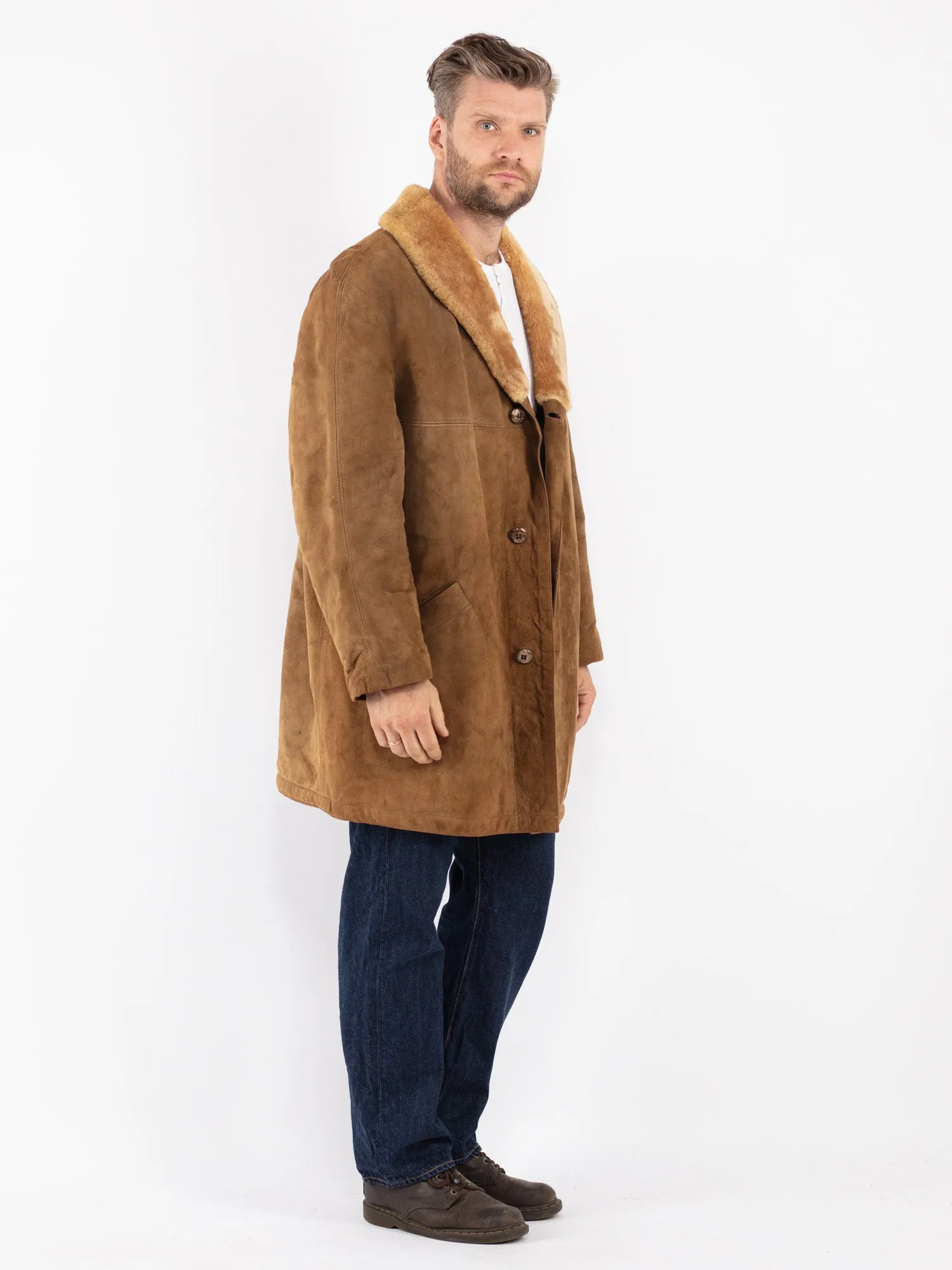 Vintage 70's Men Suede Sherpa Coat in Brown