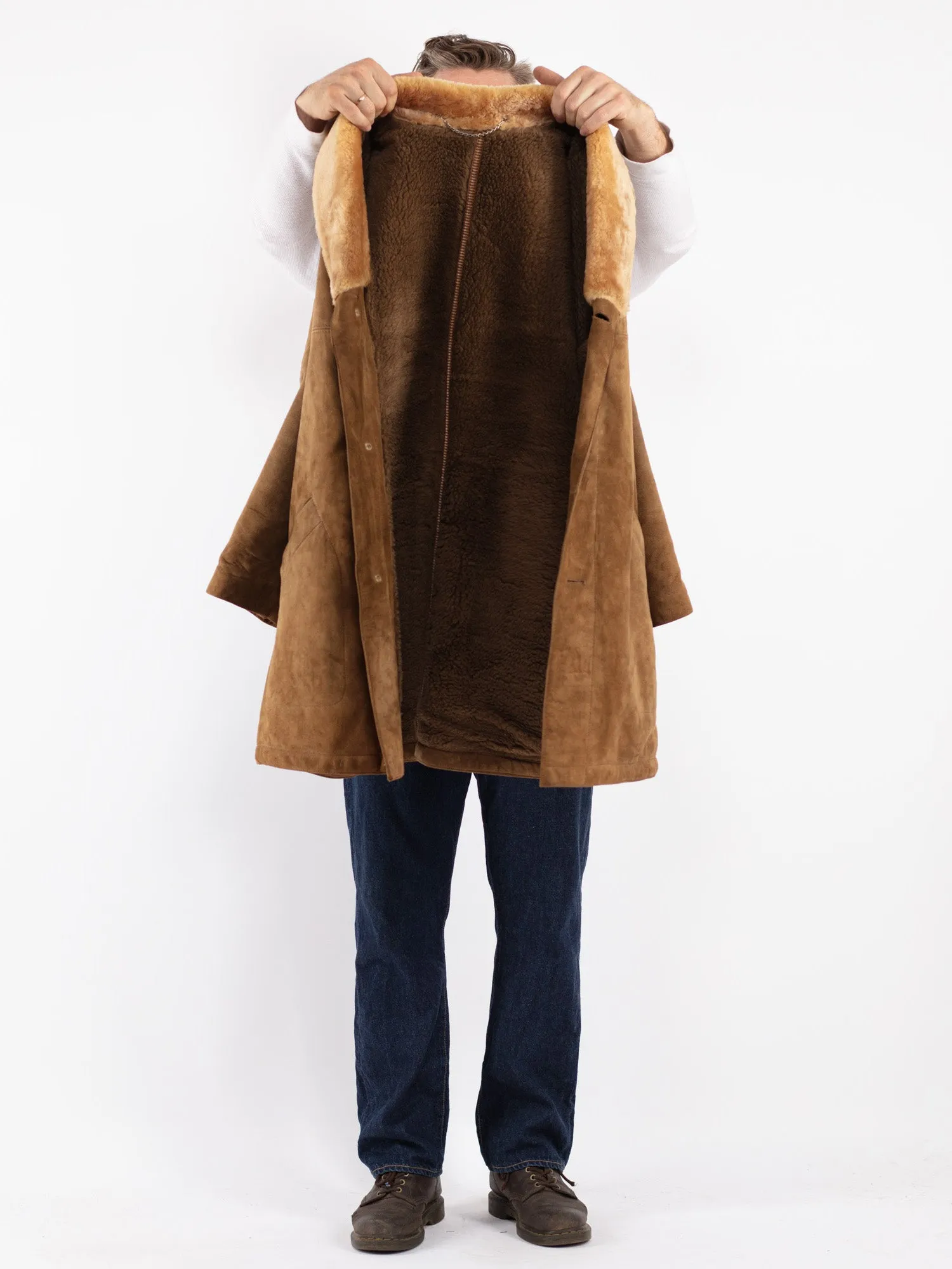 Vintage 70's Men Suede Sherpa Coat in Brown