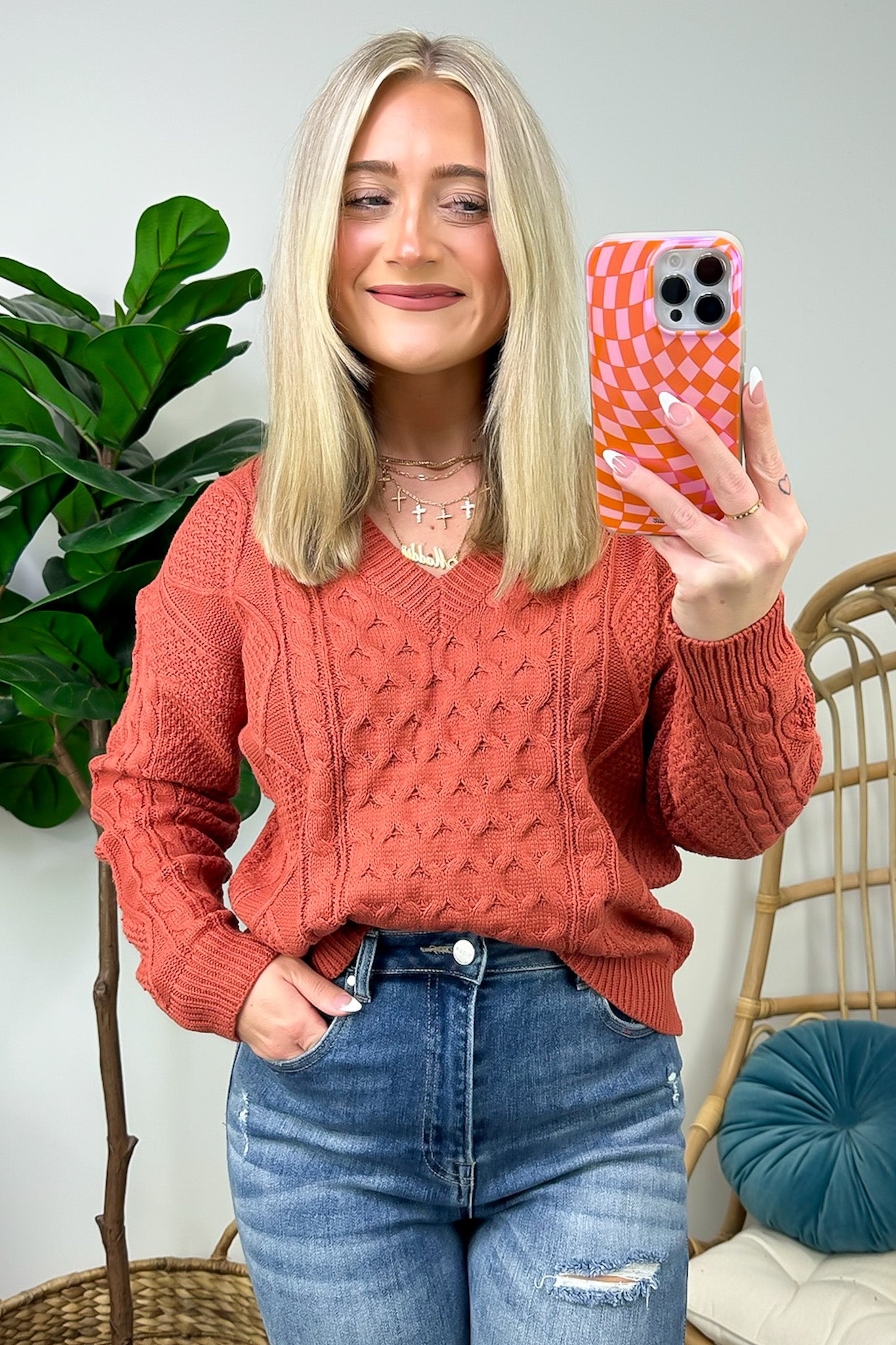 Warm Wishes Cable Knit V-Neck Sweater - FINAL SALE