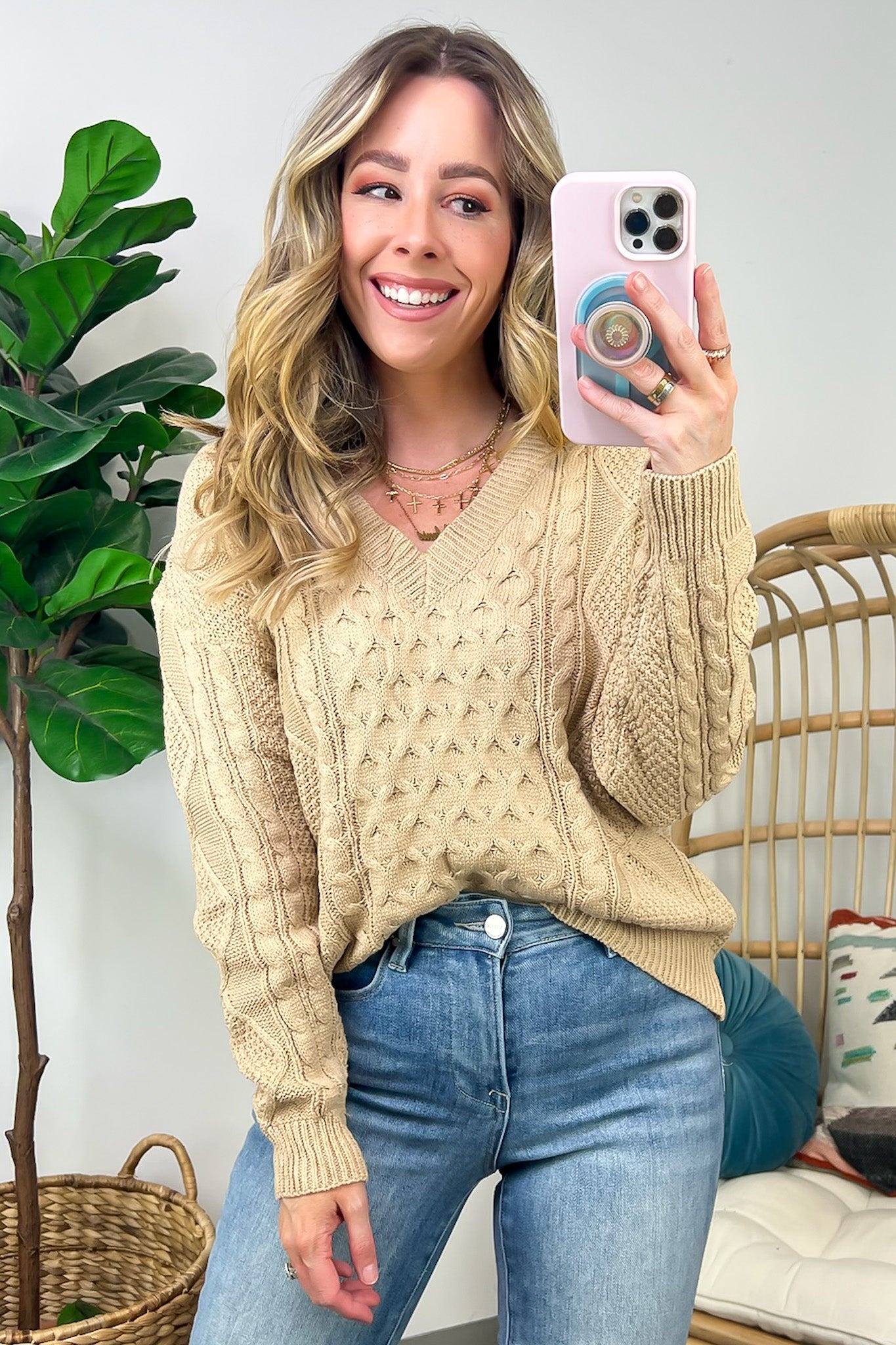 Warm Wishes Cable Knit V-Neck Sweater - FINAL SALE