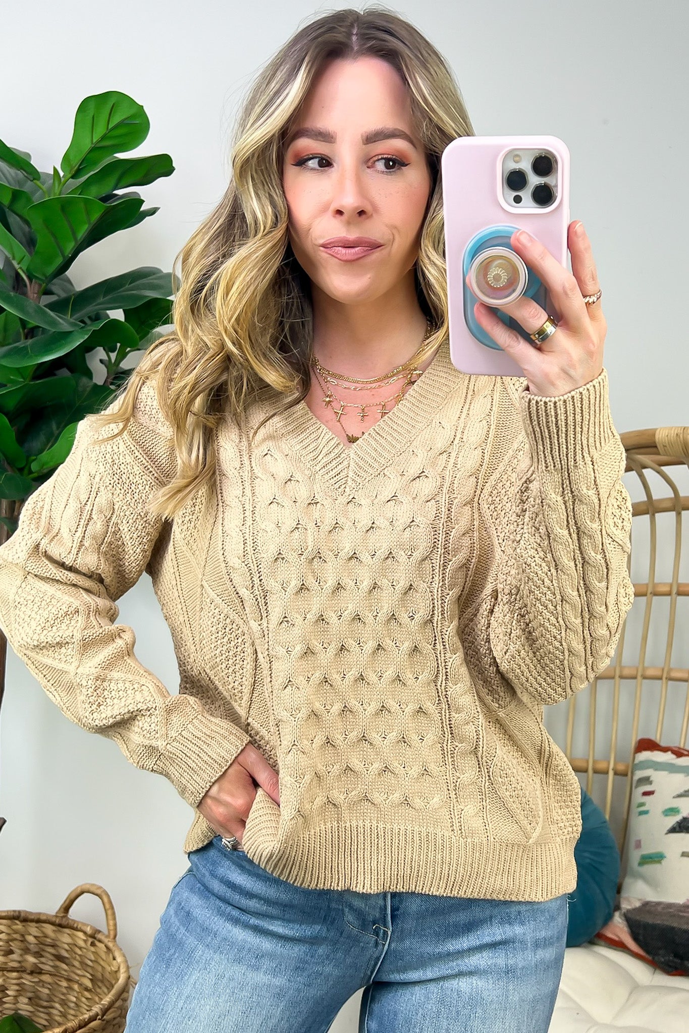 Warm Wishes Cable Knit V-Neck Sweater - FINAL SALE