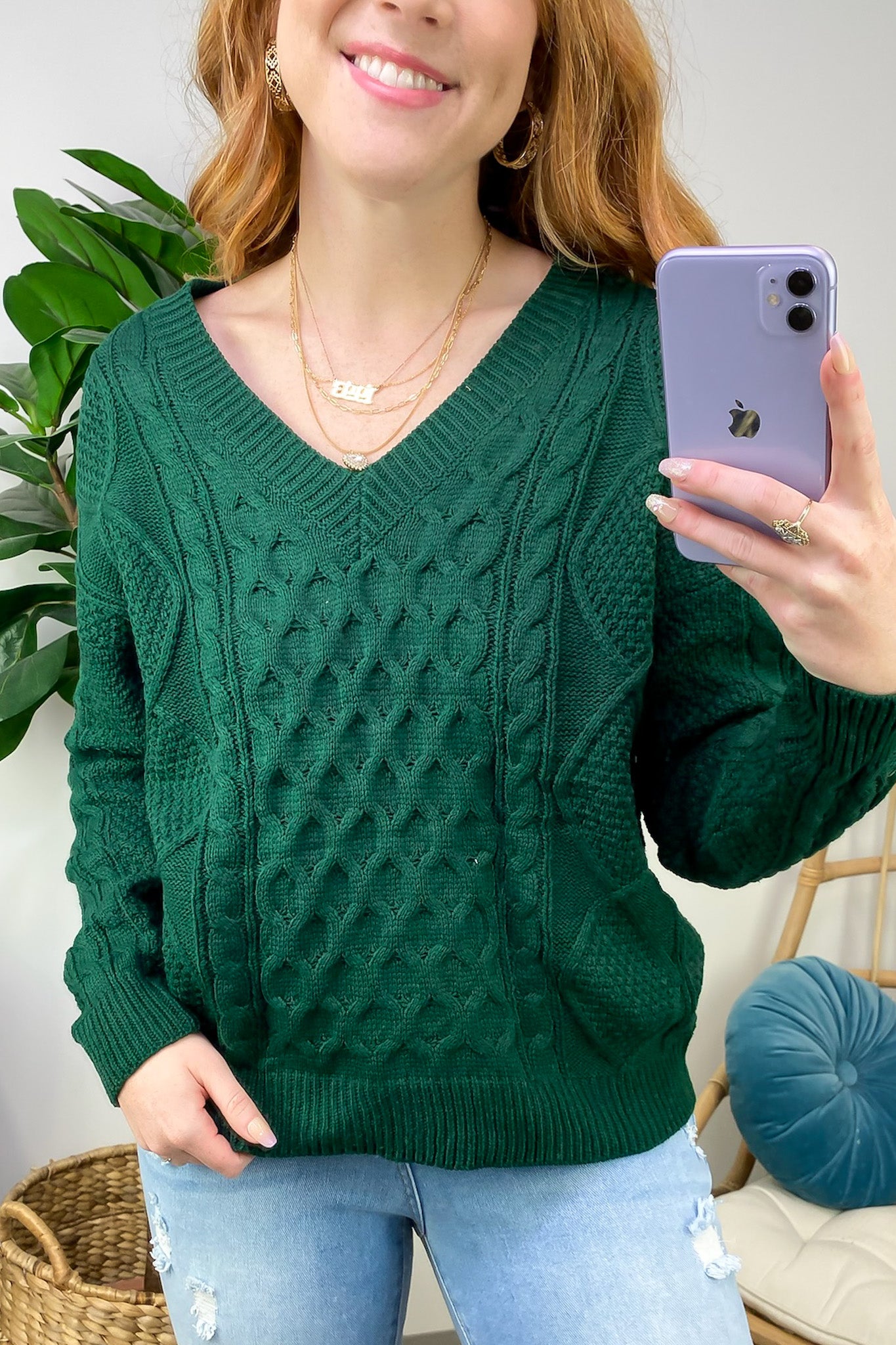 Warm Wishes Cable Knit V-Neck Sweater - FINAL SALE