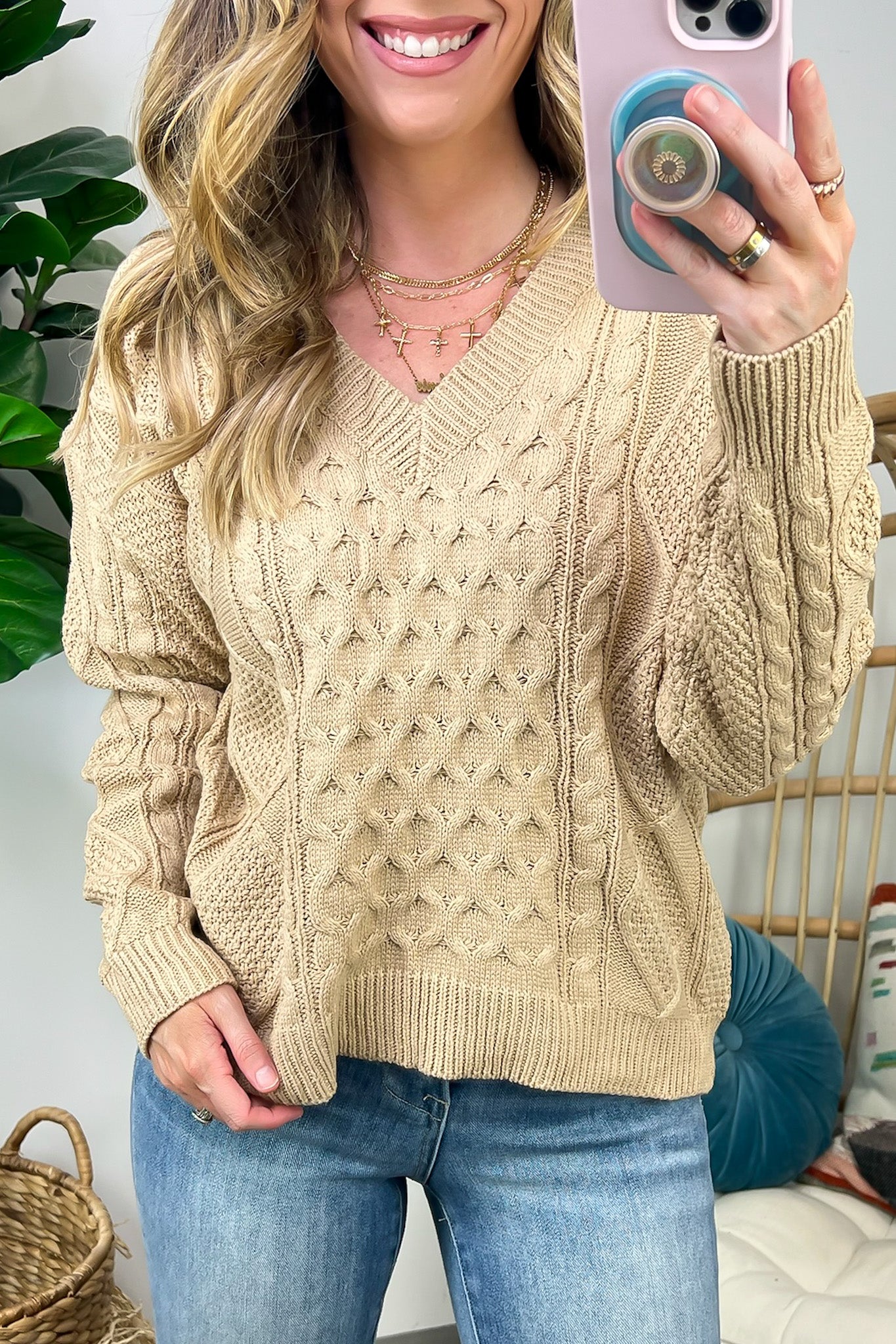 Warm Wishes Cable Knit V-Neck Sweater - FINAL SALE