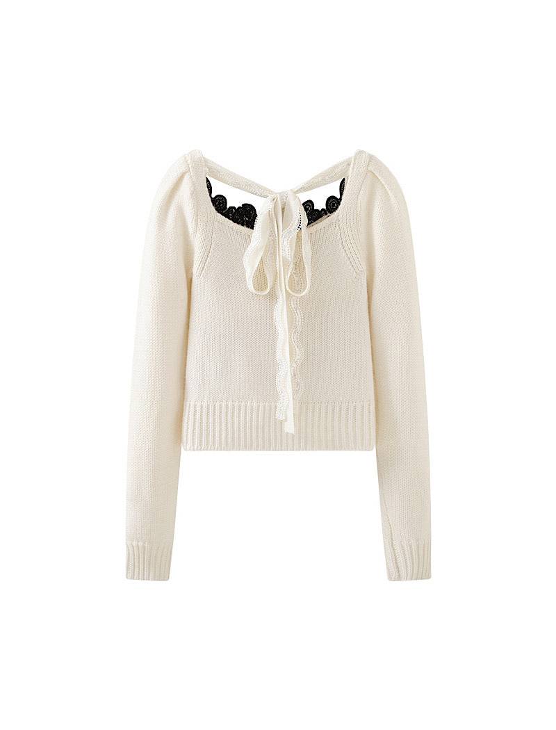 White Long Sleeve Knit Embroidered Top