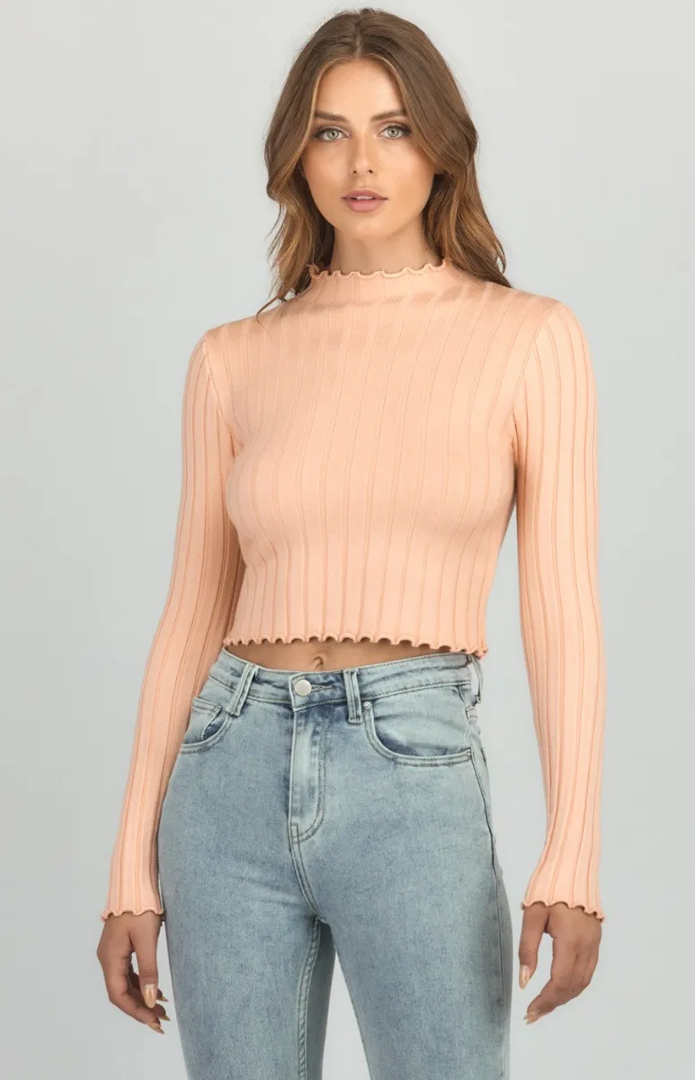 Wide Rib Knit Basic with Lettuce Edge Detail (SKN458)