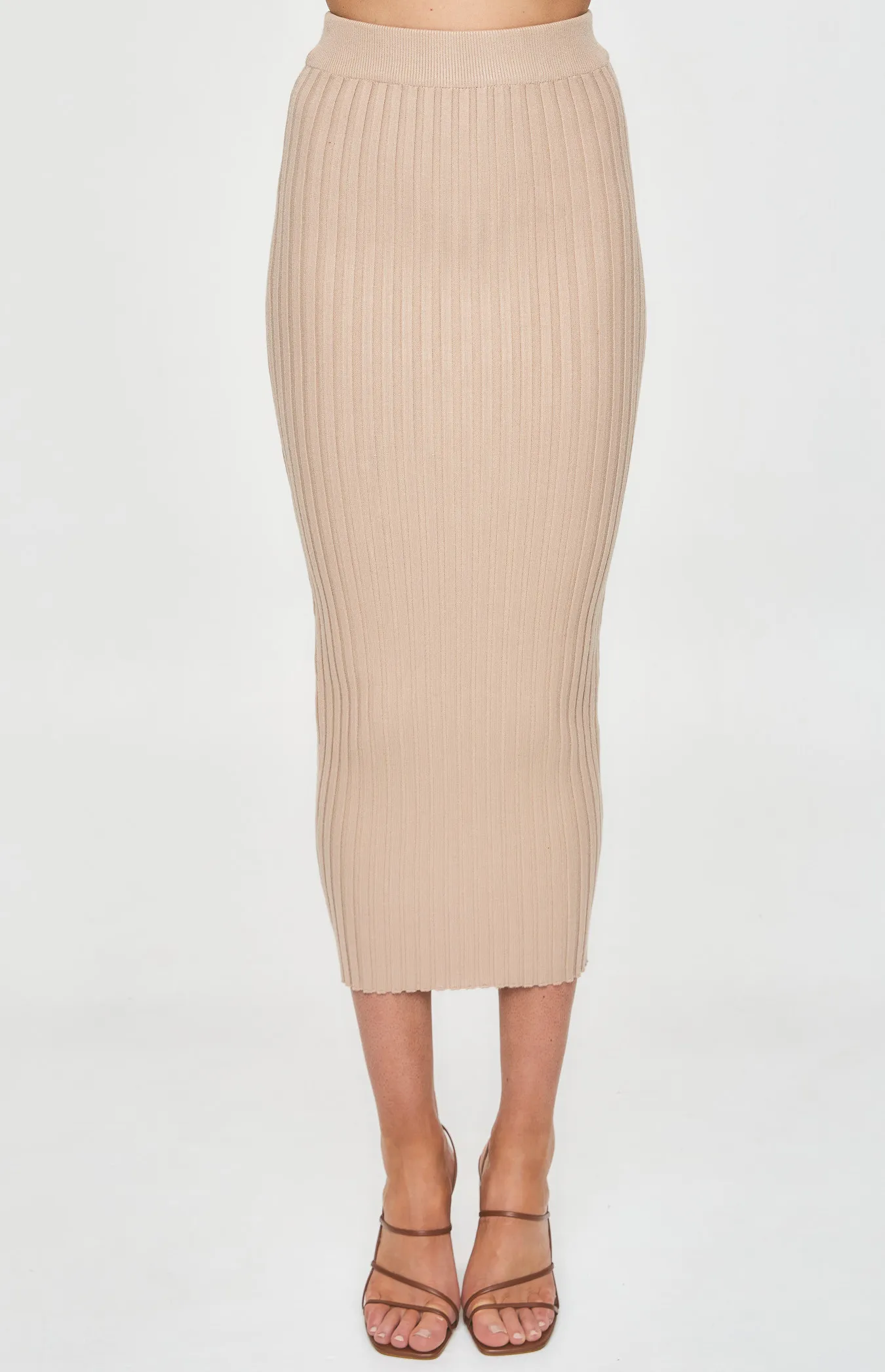 Wide Rib Knit Midi Skirt (SKN555)