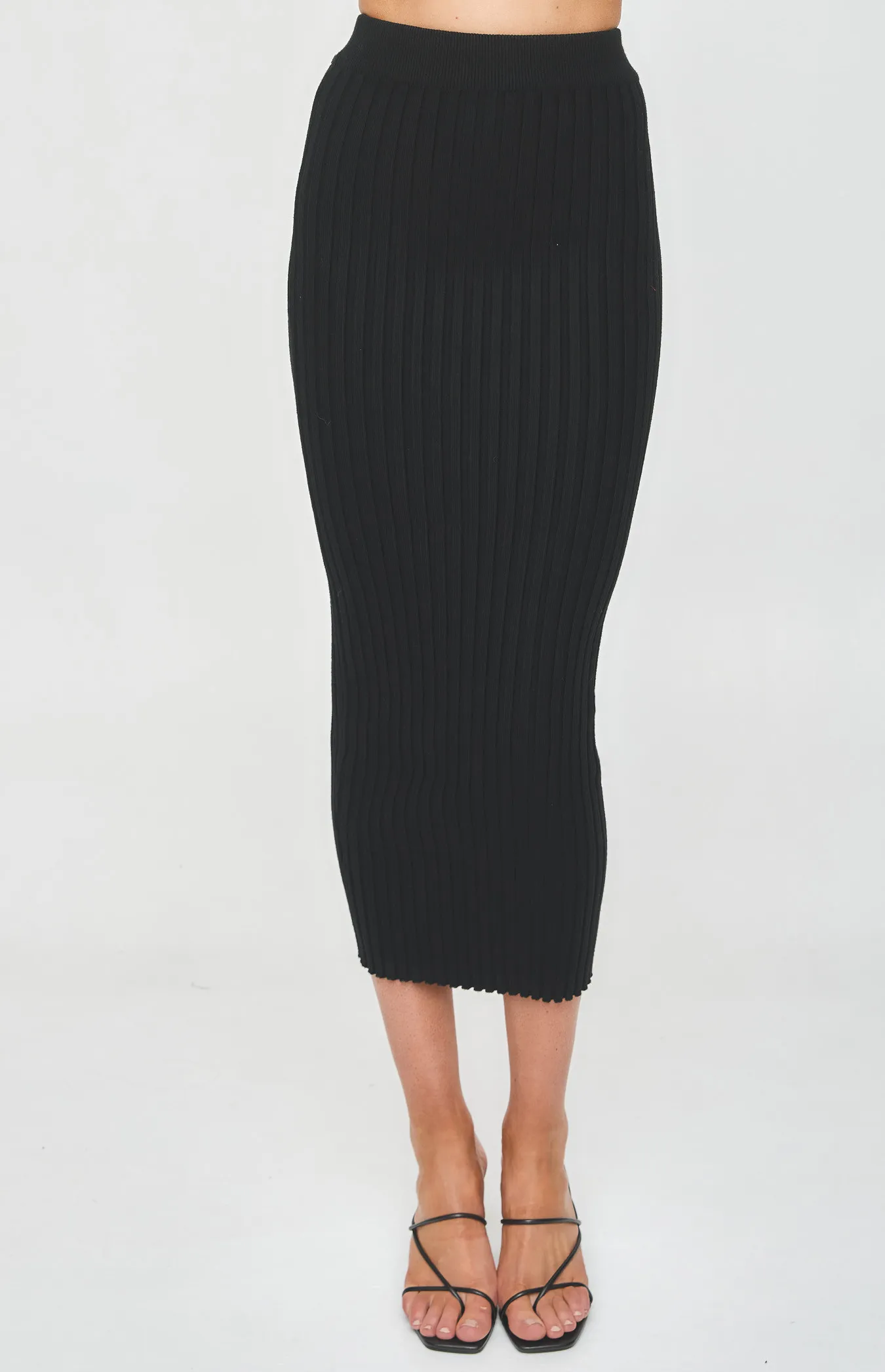 Wide Rib Knit Midi Skirt (SKN555)