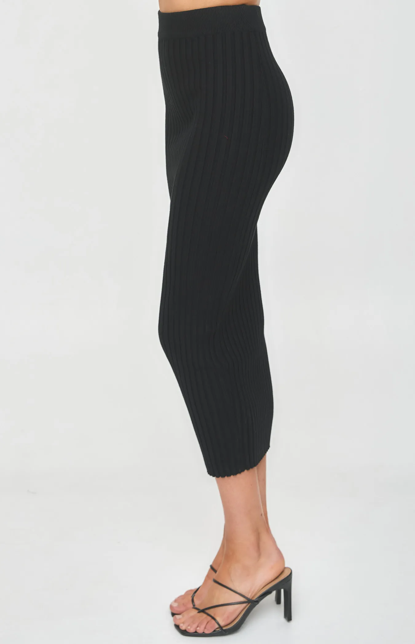 Wide Rib Knit Midi Skirt (SKN555)