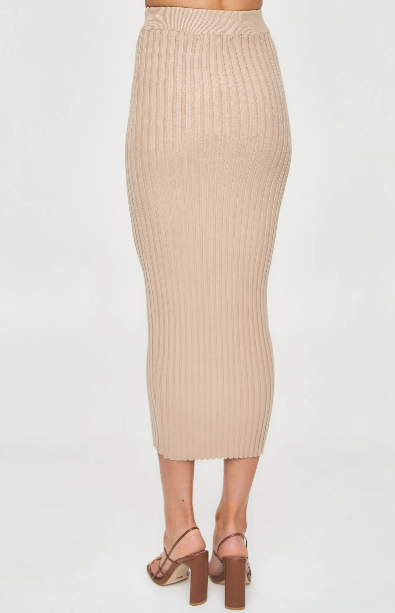 Wide Rib Knit Midi Skirt (SKN555)