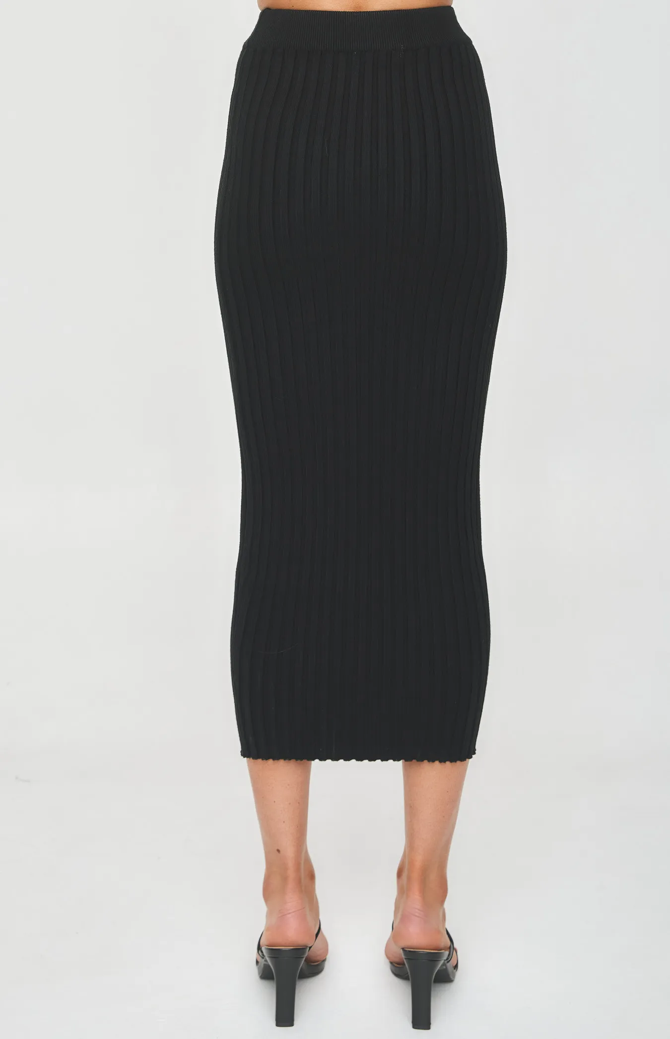 Wide Rib Knit Midi Skirt (SKN555)