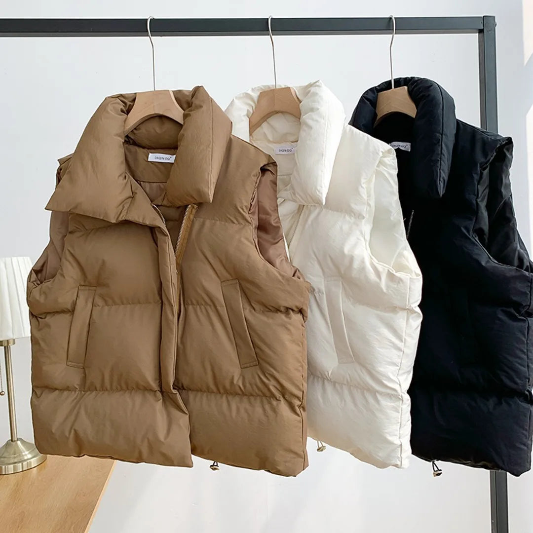 Women Fashion Autumn Winter New 2023 Stand Collar Elegant Puffer Vests